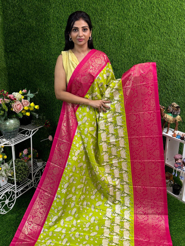 SEMI DOLLA PRINTED SAREE - GREEN