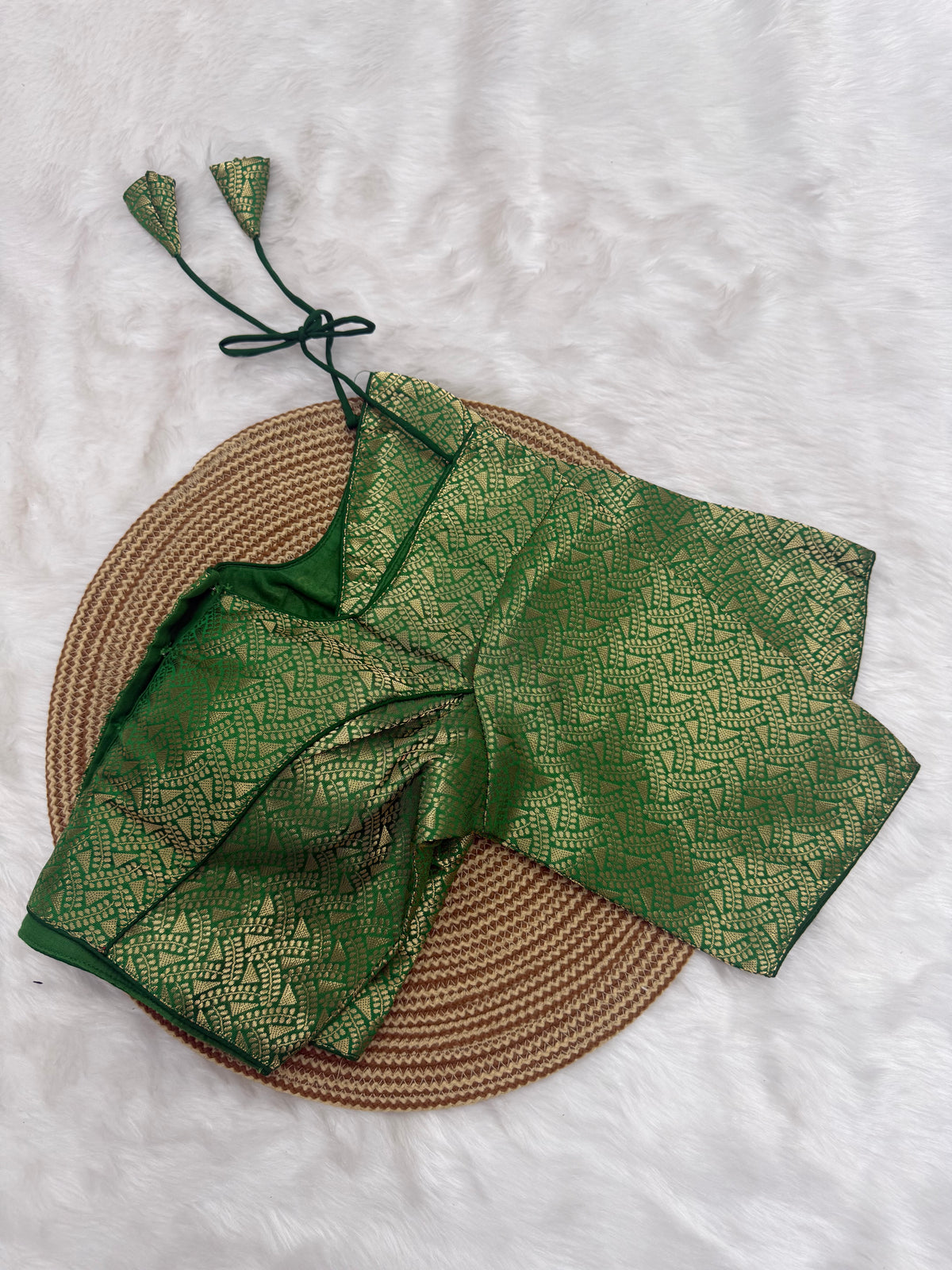 DESIGNER JACQUARD READY TO WEAR SAREE BLOUSE - GREEN
