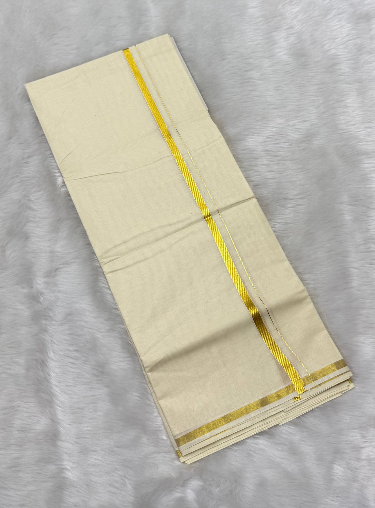 MEN'S CREAM DOUBLE DHOTI WITH GOLD ZARI BORDER 1/2"