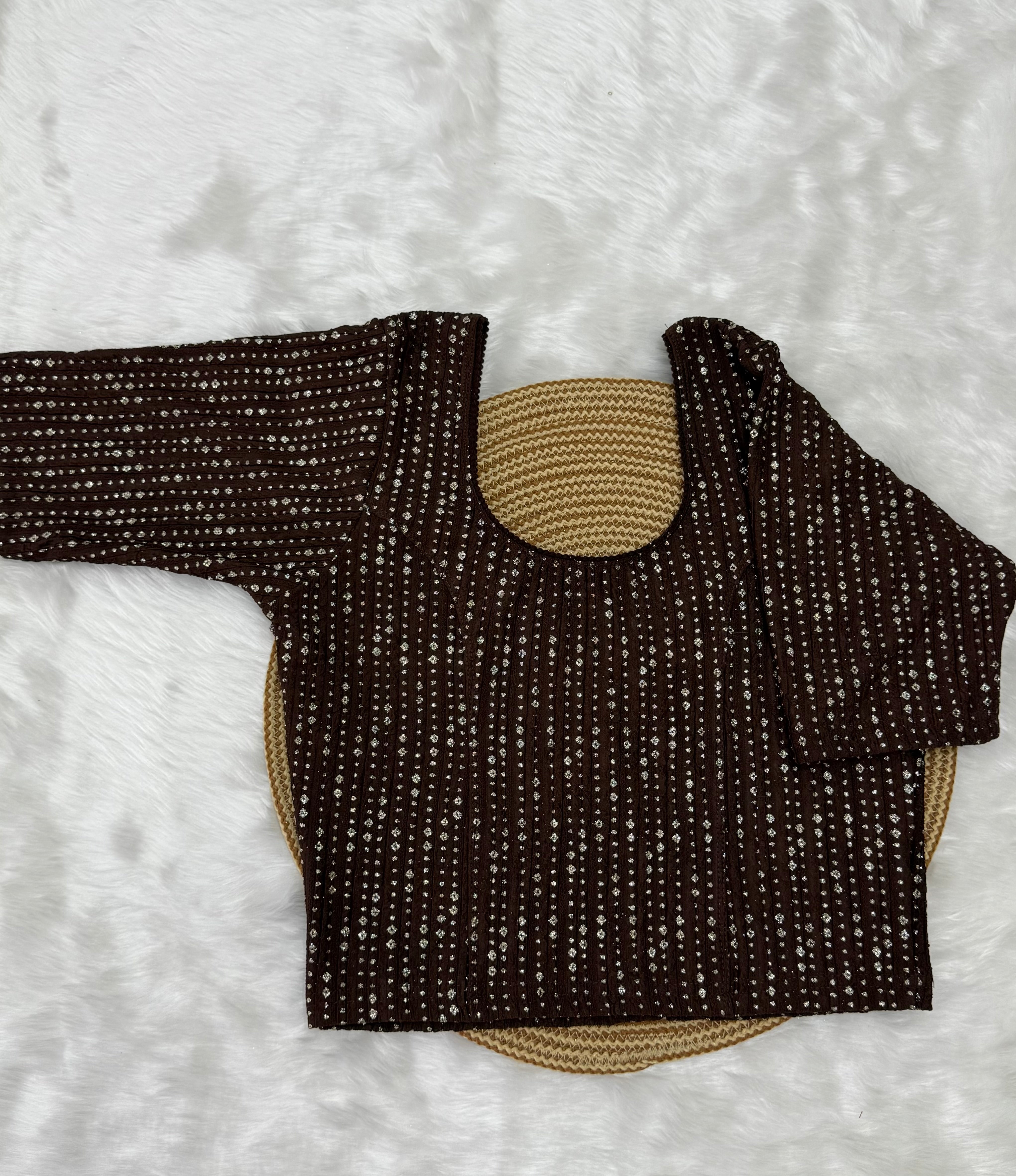 FANCY ELBOW SLEEVE STRETCHABLE BLOUSE