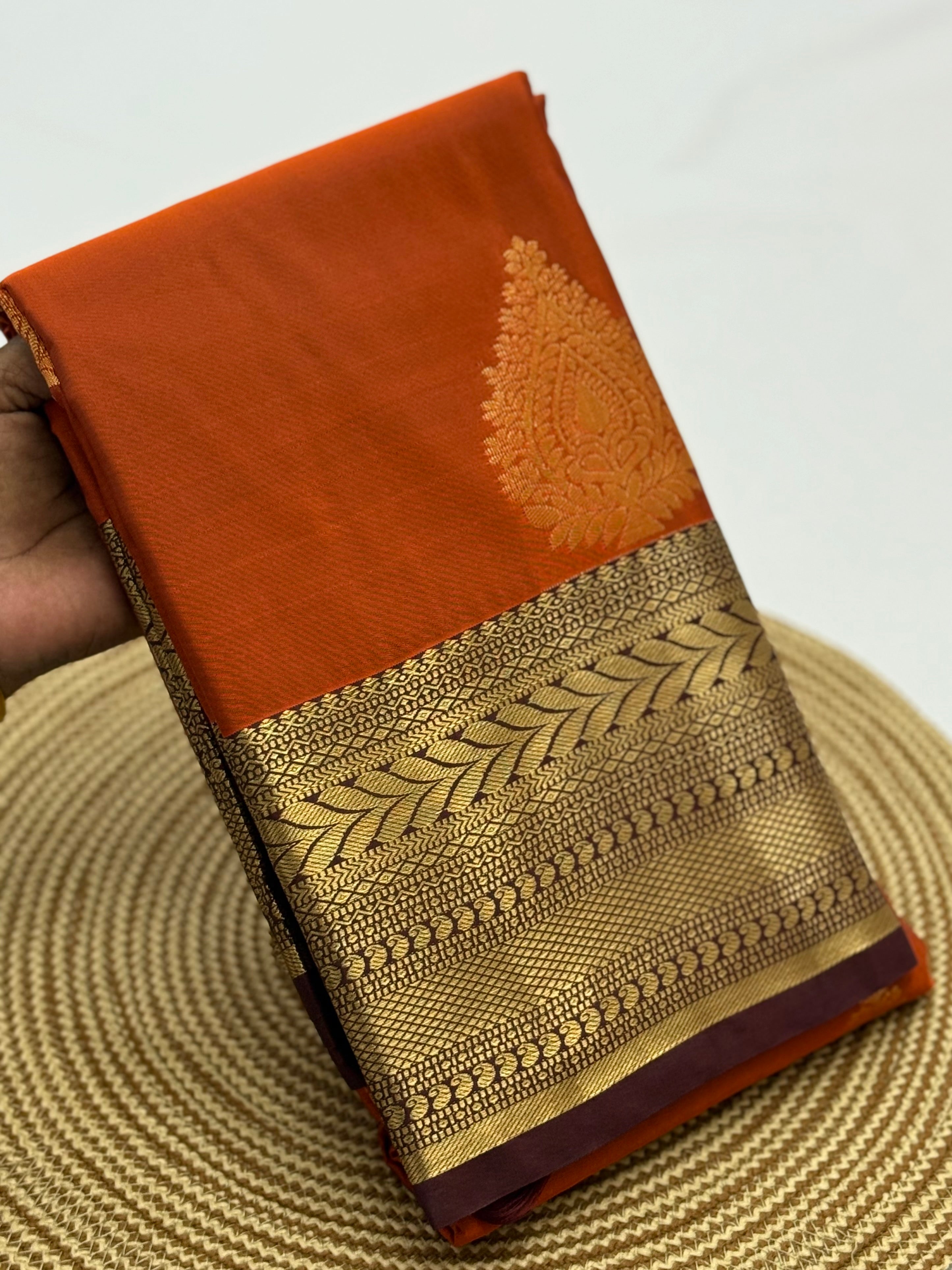 PREMIUM SEMI KANCHI SILK SAREE - RUST ORANGE
