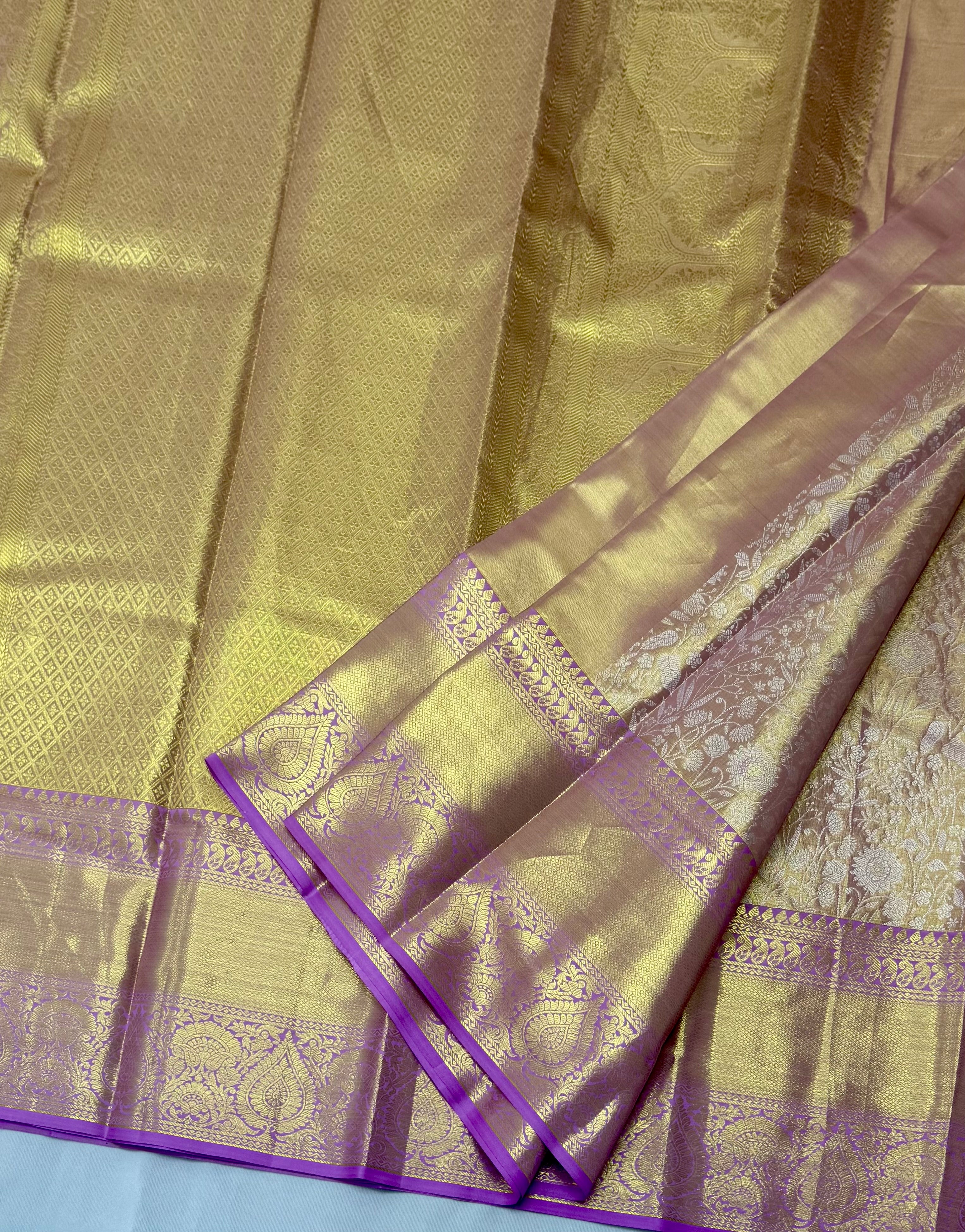 KANCHIPURAM PURE SILK SAREE | SILKMARK® CERTIFIED - GOLDEN LAVENDER (DUAL SHADE)