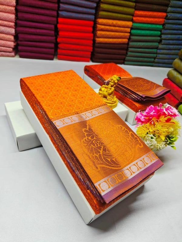 SOFT SILK 3D EMBOSSED SAREE - ORANGE