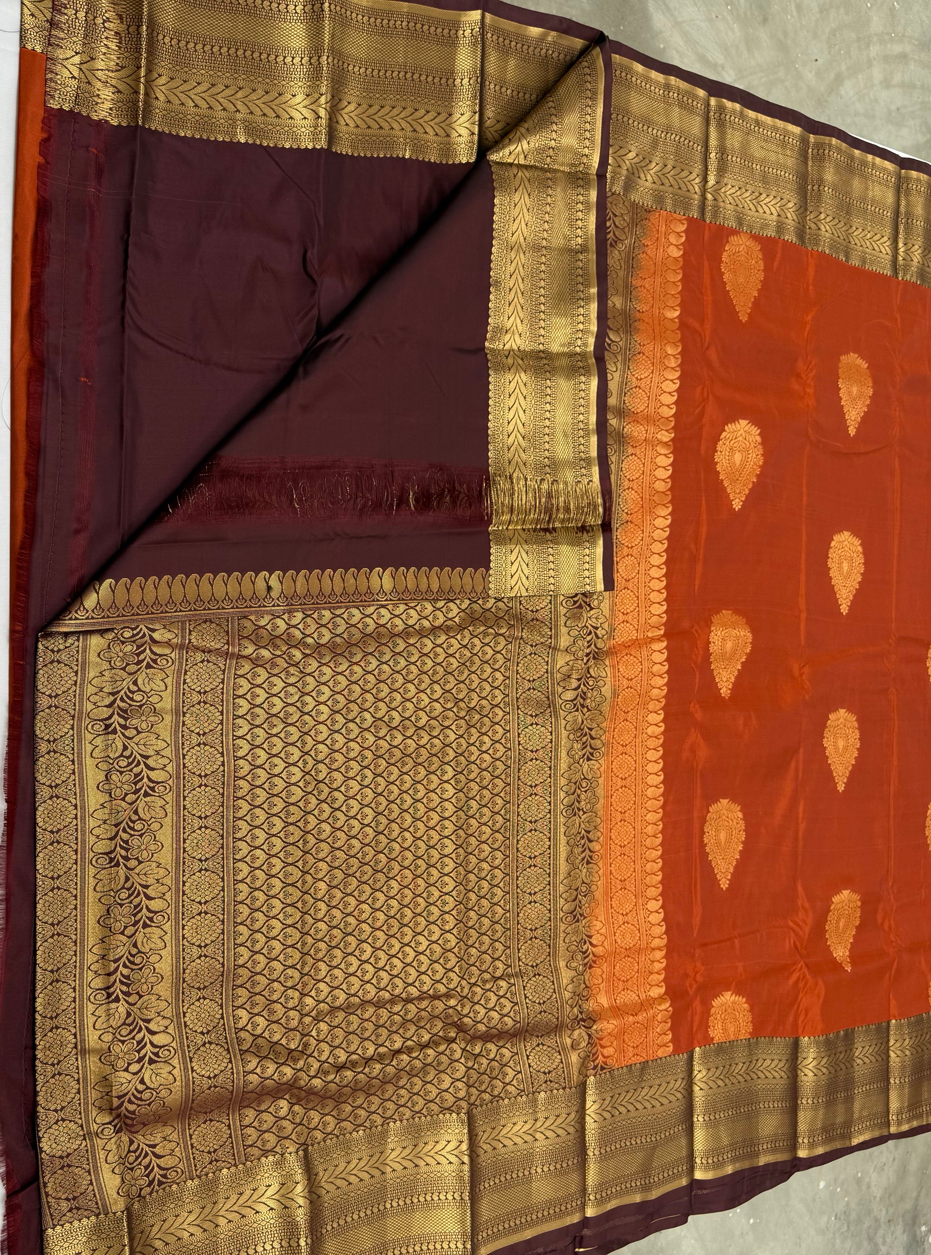 PREMIUM SEMI KANCHI SILK SAREE - RUST ORANGE