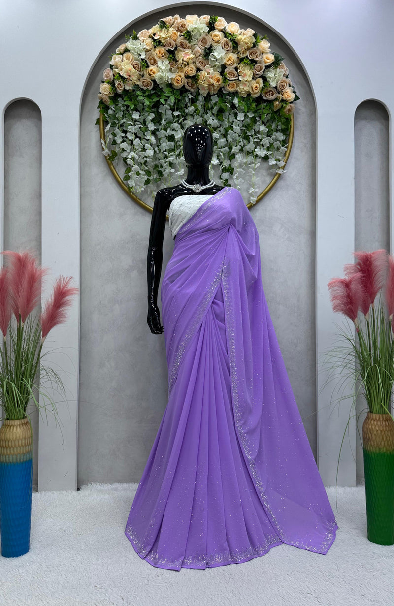 GEORGETTE DESIGNER SAREE WITH BLOUSE - LAVENDER