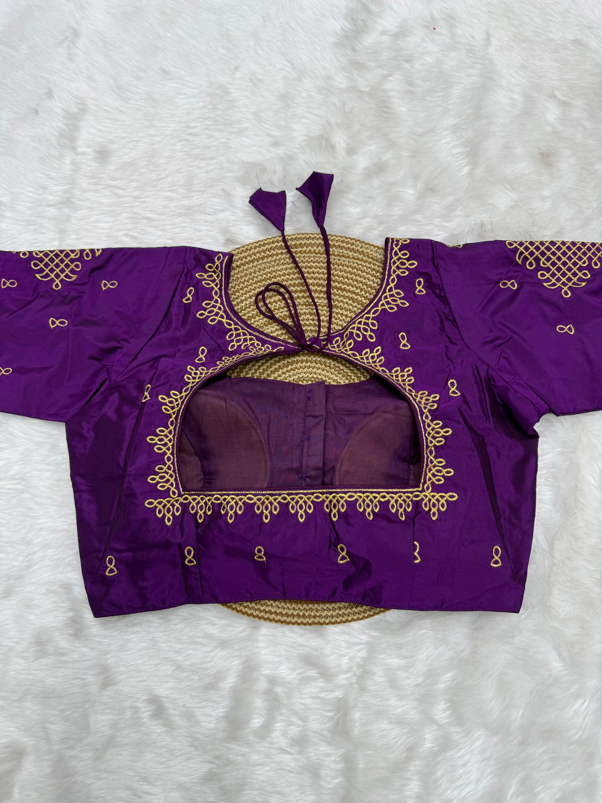 BRIDAL AARI WORK READY TO WEAR SAREE BLOUSE - EGGPLANT