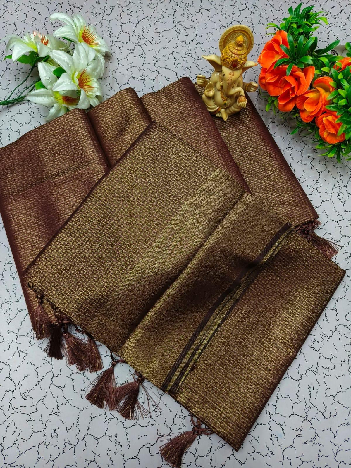 PREMIUM KUBERA PATTU SILK SAREE - BROWN