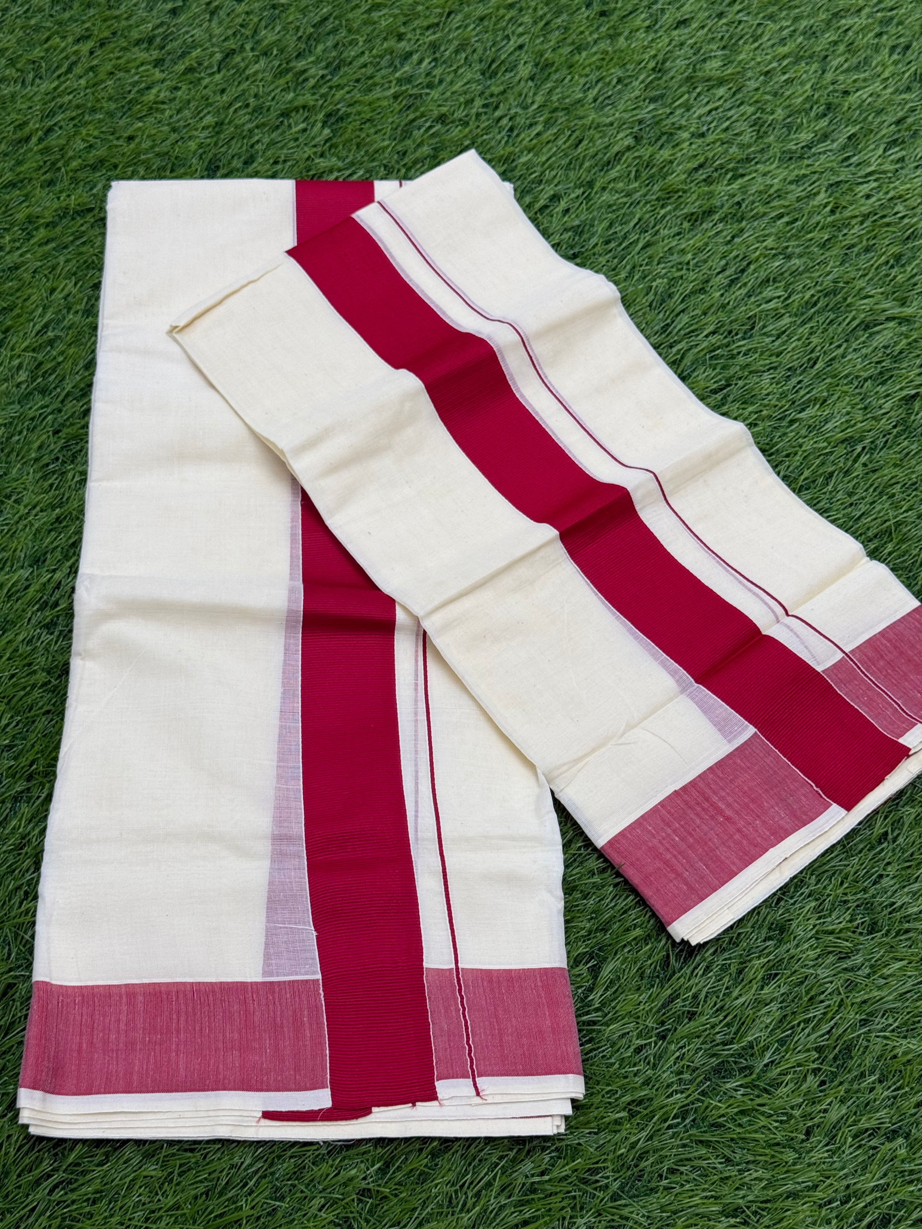 KASAVU COTTON KARA BORDER SINGLE SET MUNDU (MUNDUM NERIYATHUM) - 2 X 2.80 MTRS - MAROON