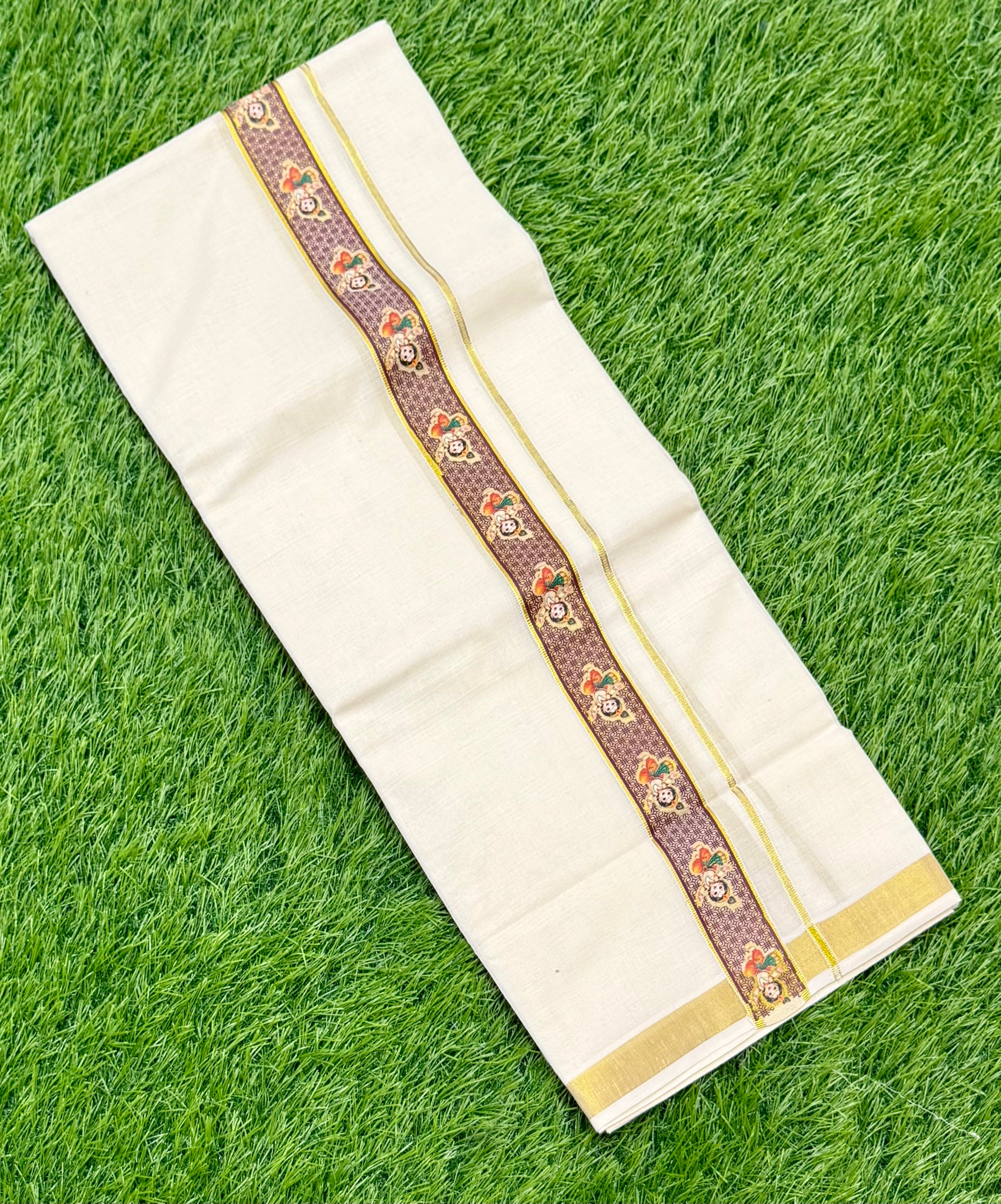 PREMIUM GOLDEN KASAVU PRINTED DOUBLE MUNDU
