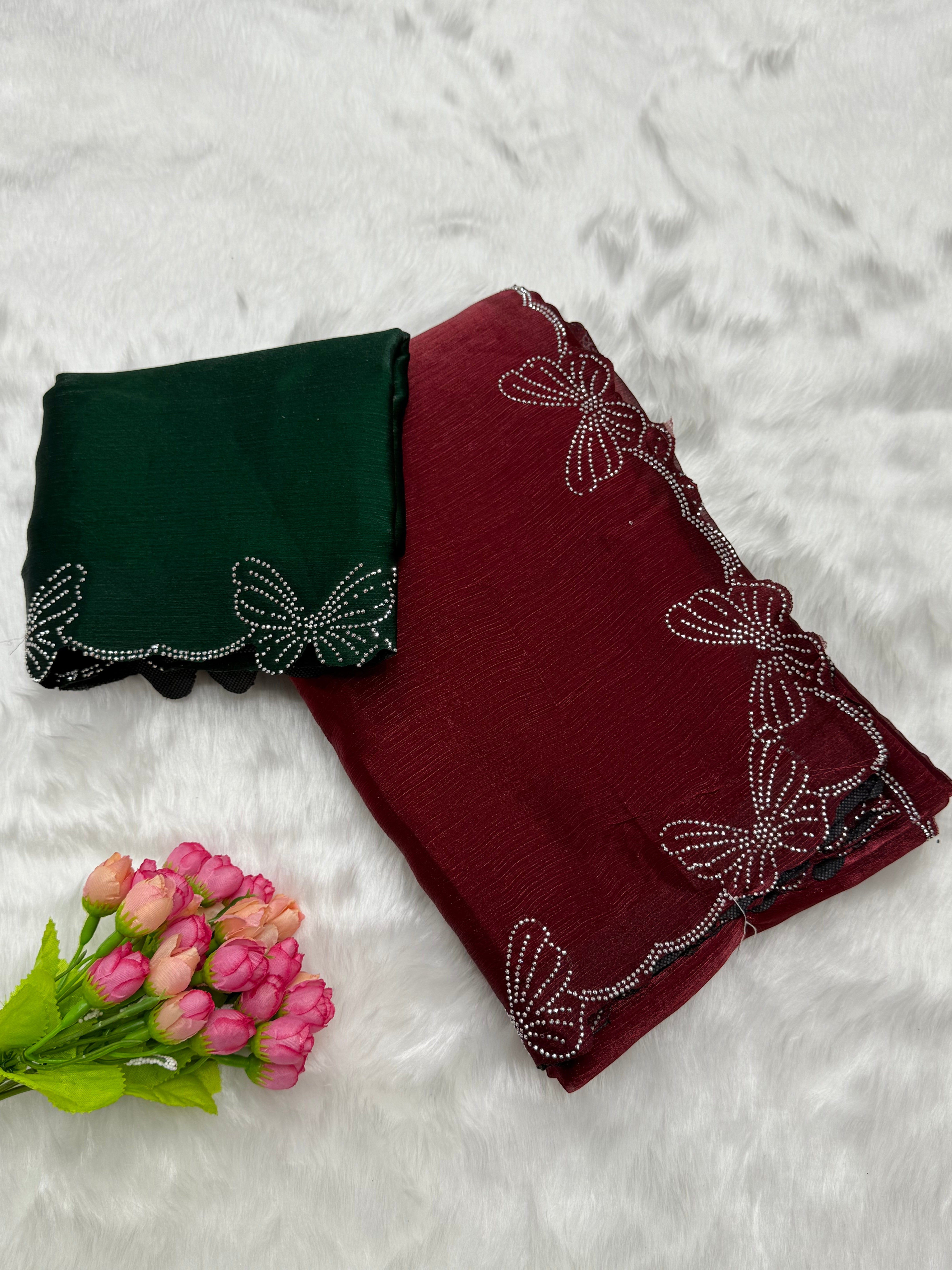 SPACE SILK BUTTERFLY DIAMOND WORK DESIGNER SAREE - MAROON