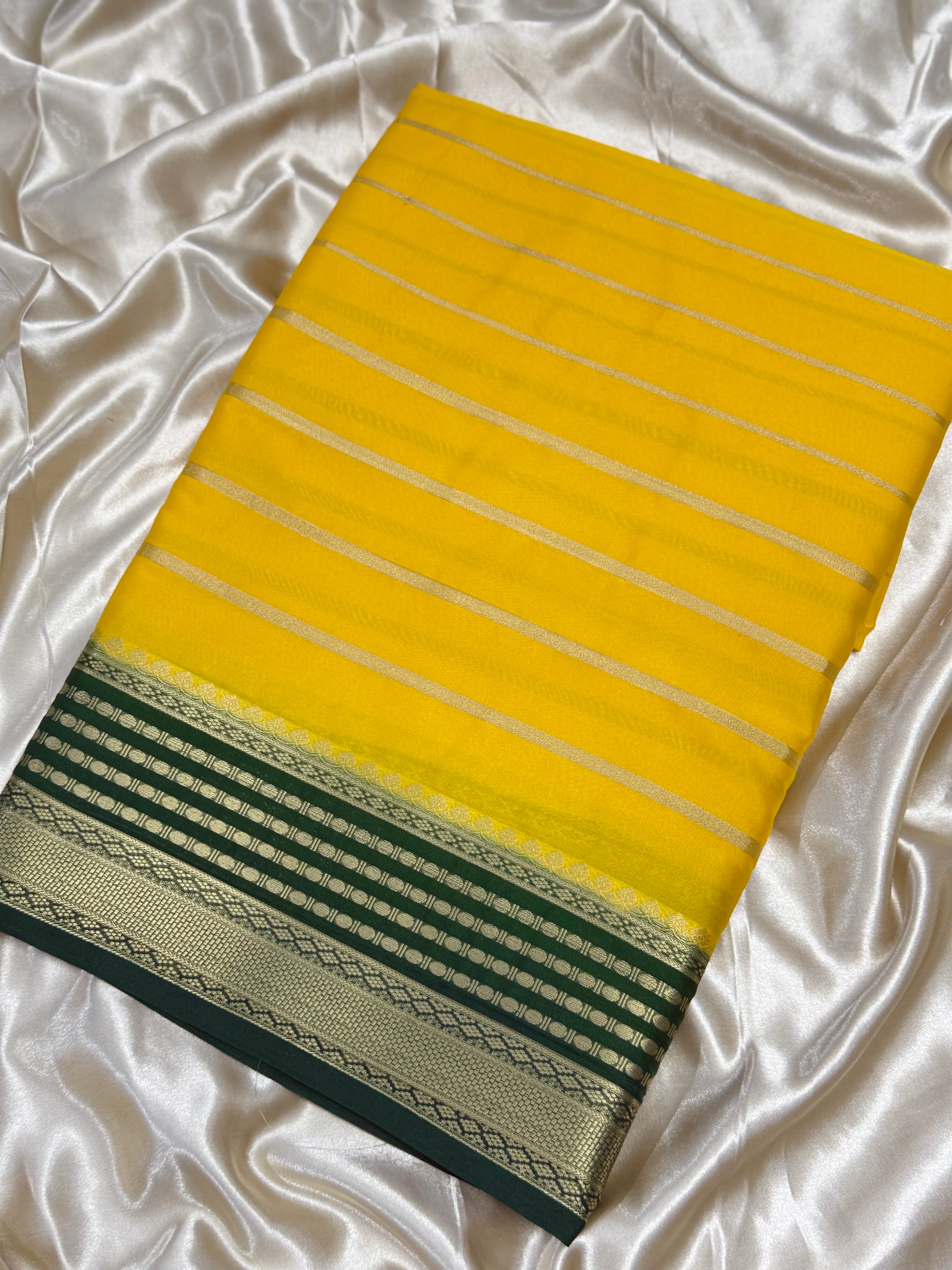 SEMI MYSORE CREPE  SILK SAREE - BUMBLEBEE