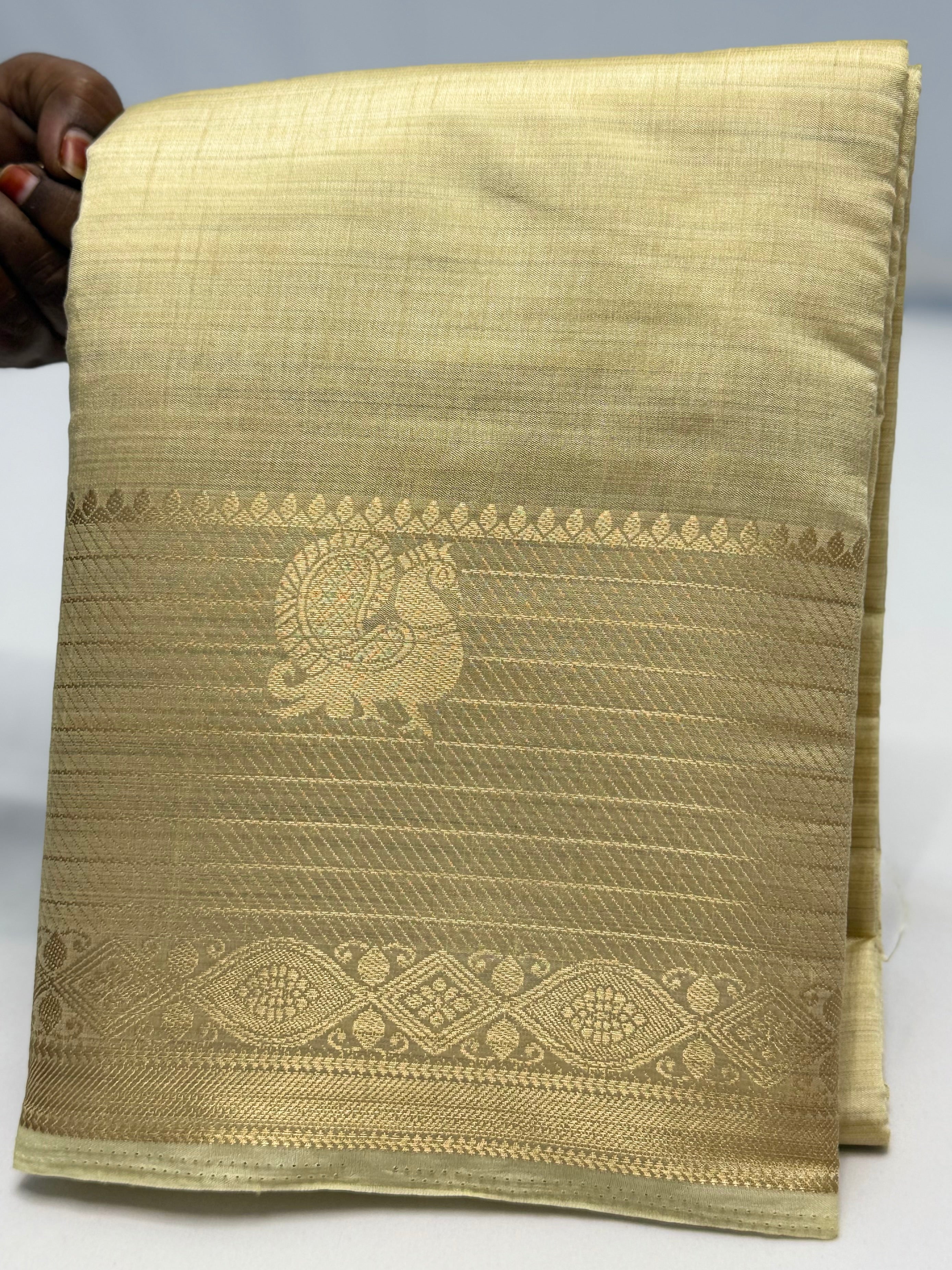 RAW SILK SAREE WITH BENTEX KALAMKARI BORDER - SANDAL
