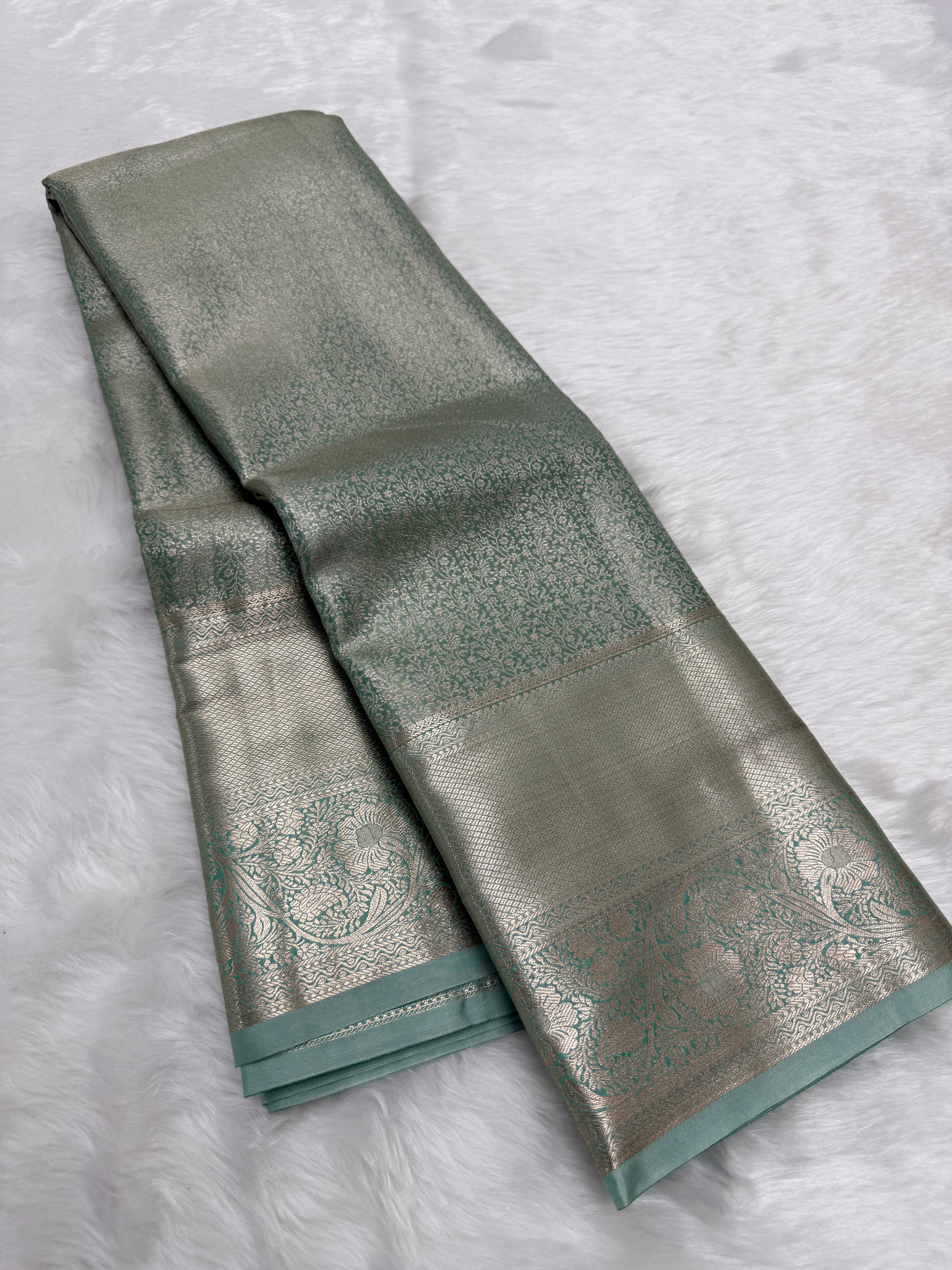PREMIUM KANCHI TISSUE SILK SAREE - PASTEL TEAL