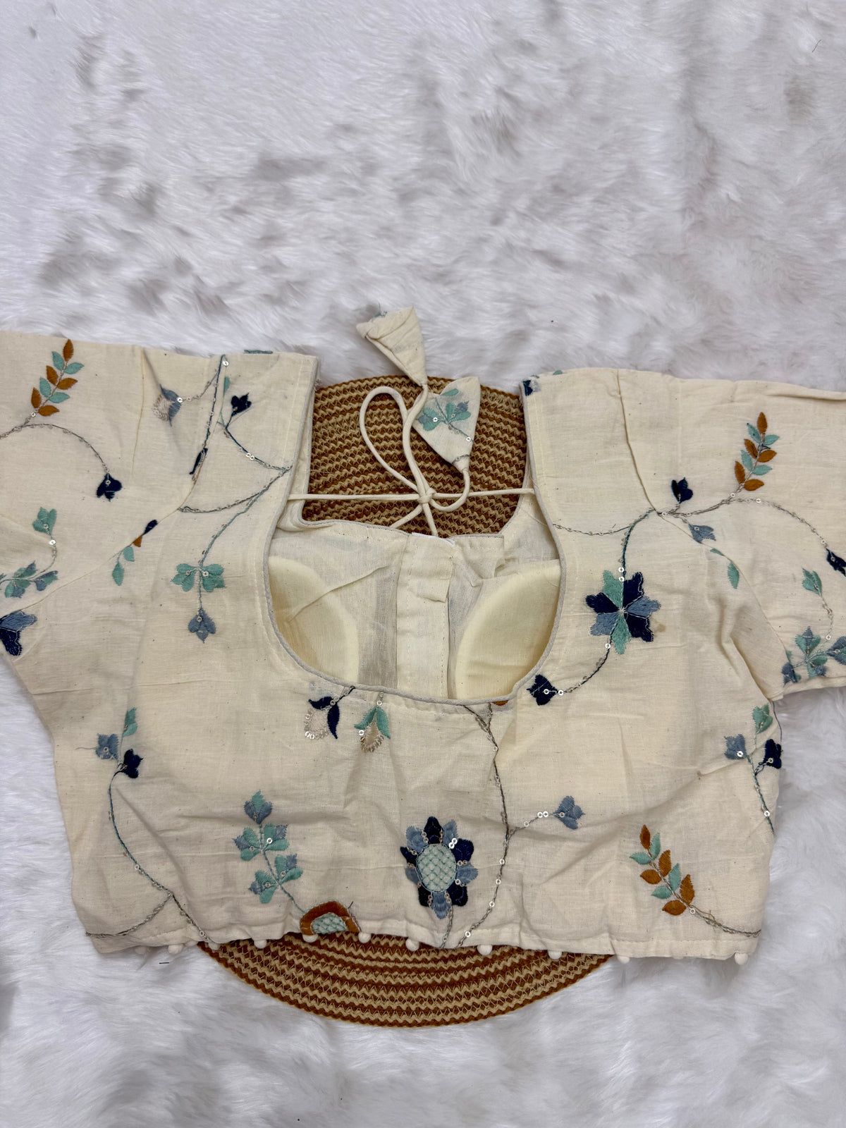 DESIGNER EMBRO-SEQUIN WORK BLOUSE - OFF WHITE