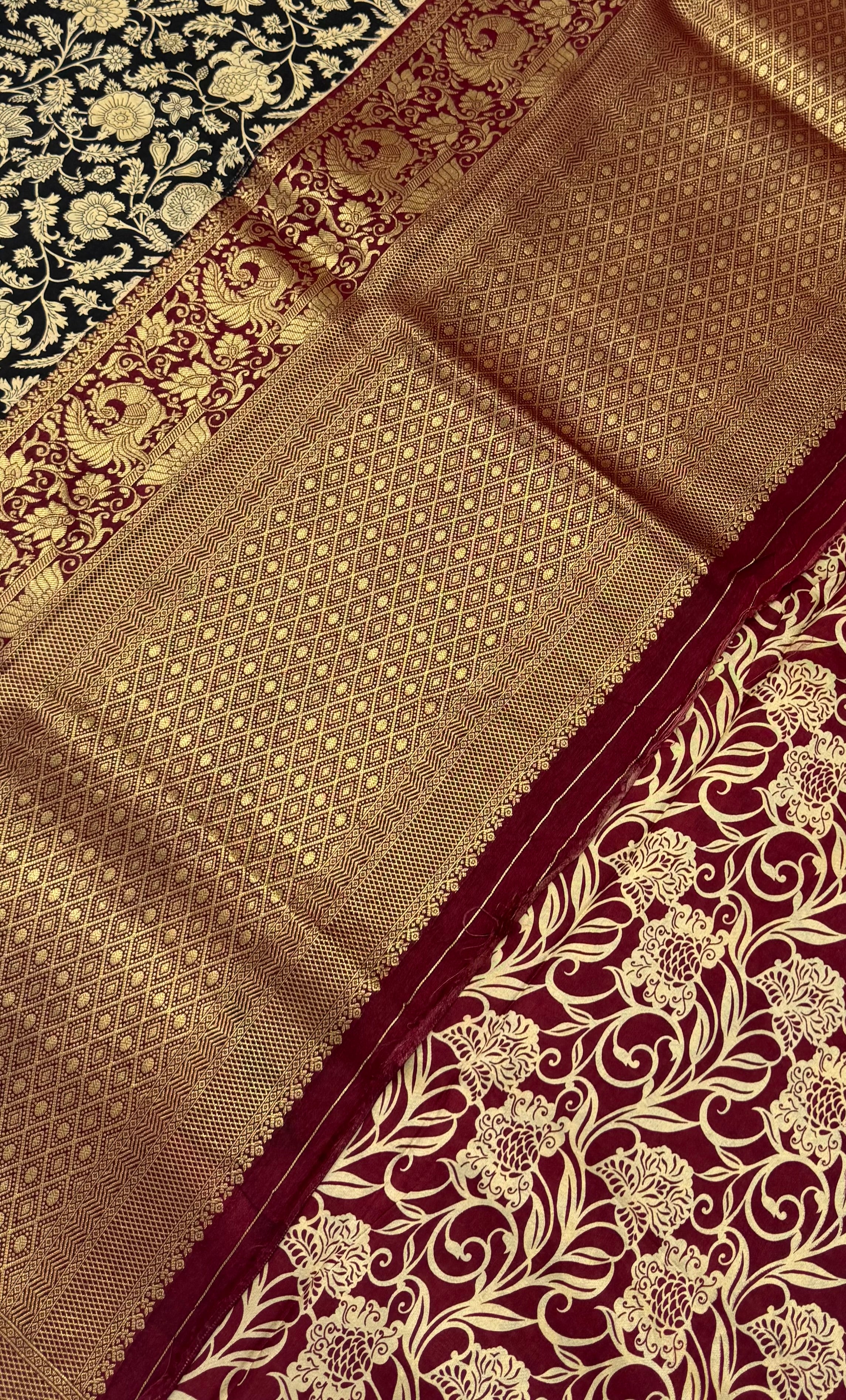 PREMIUM KALAMKARI PATTERN VISCOSE SILK SAREE - BLACK