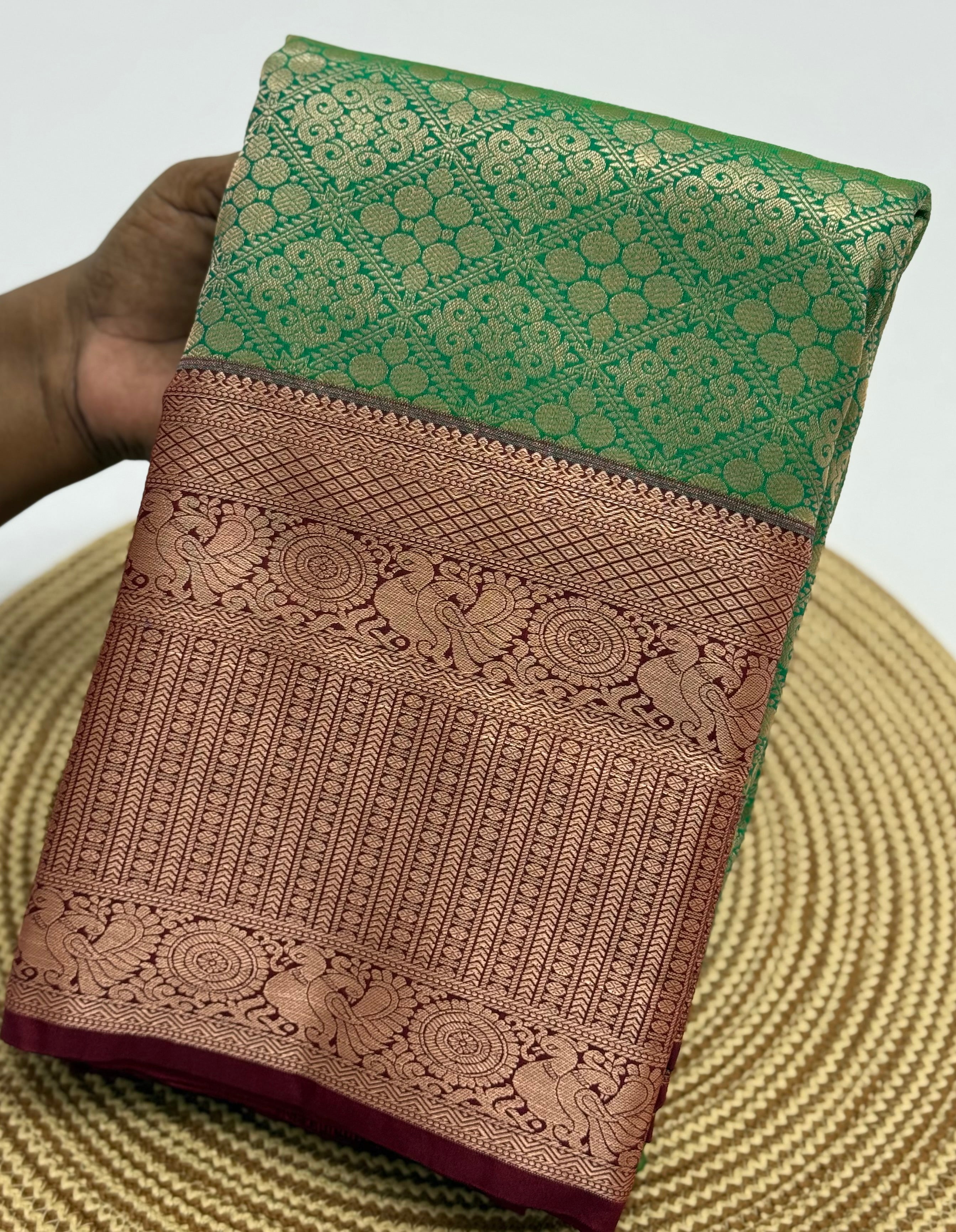 PREMIUM SEMI BROCADE SILK SAREE - EMERALD