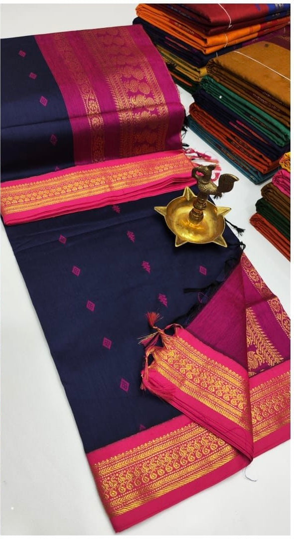 PREMIUM GADWAL/KALYANI COTTON SILK SAREES - NAVYBLUE