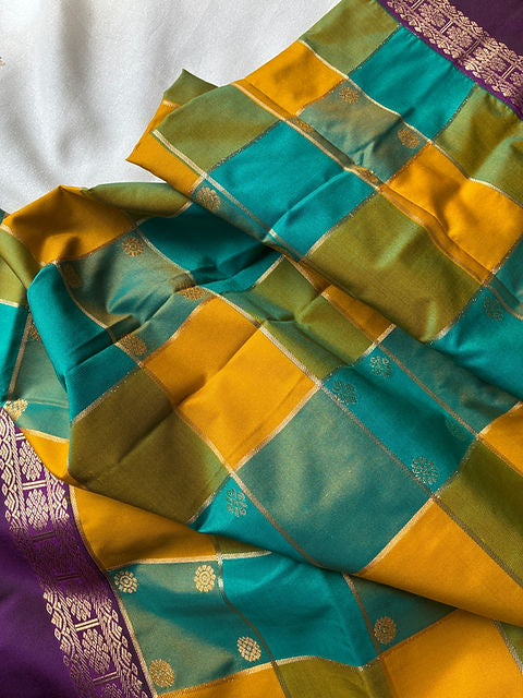 PREMIUM YELLOW TEAL PAALUM PAZHAMUM SAREE
