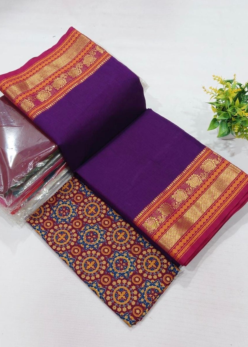 CHETTINAD COTTON FANCY SAREE -PURPLE