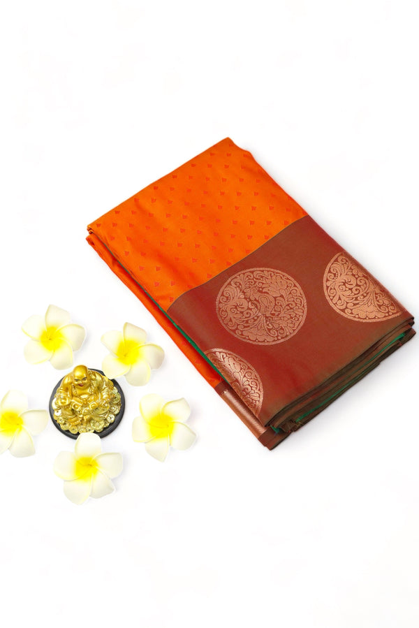 ORANGE ART SILK SAREE WITH GOLDEN ZARI EMBOSSED BORDER