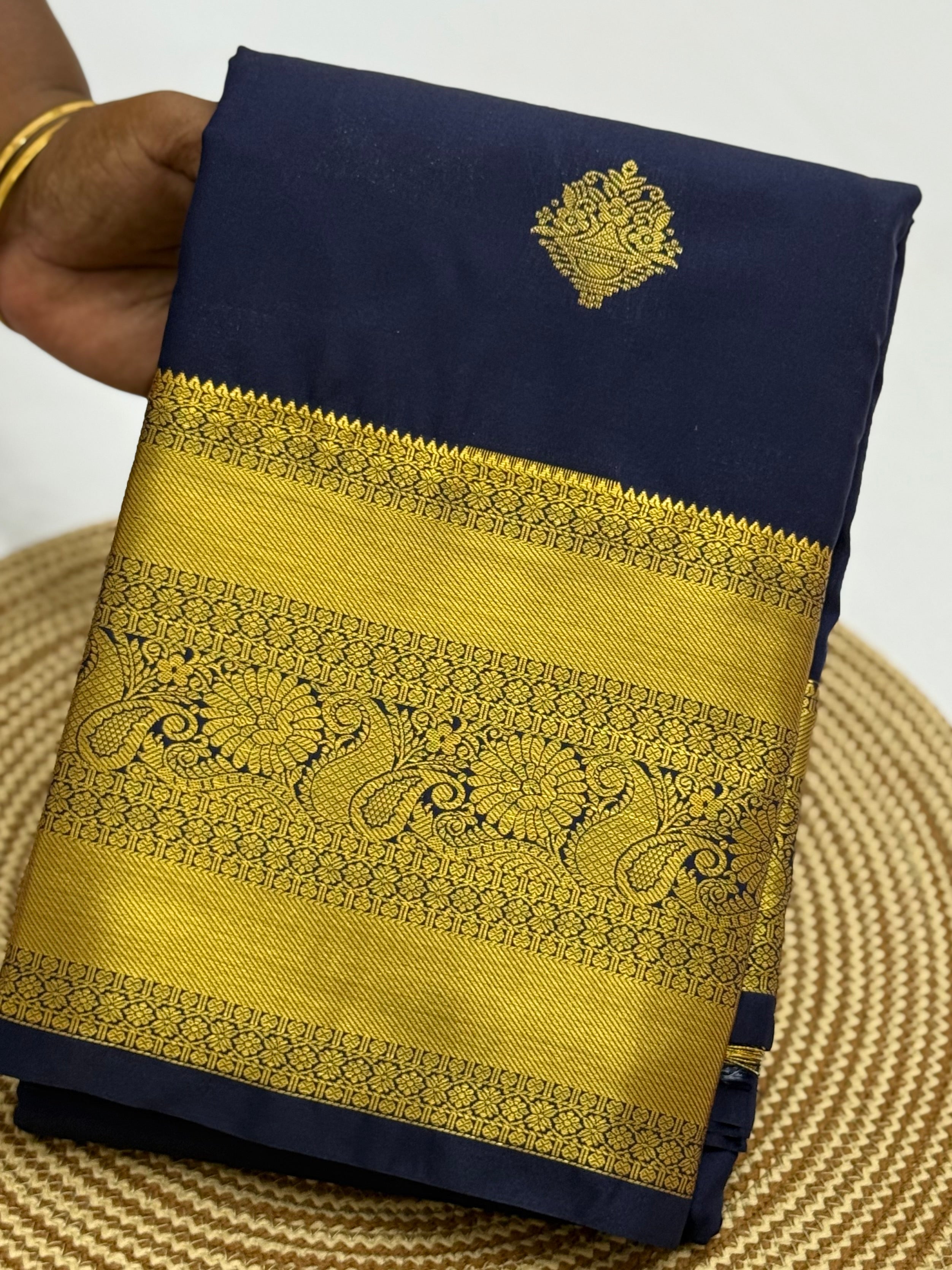 PREMIUM SEMI KANCHI SILK SAREE - NAVY BLUE
