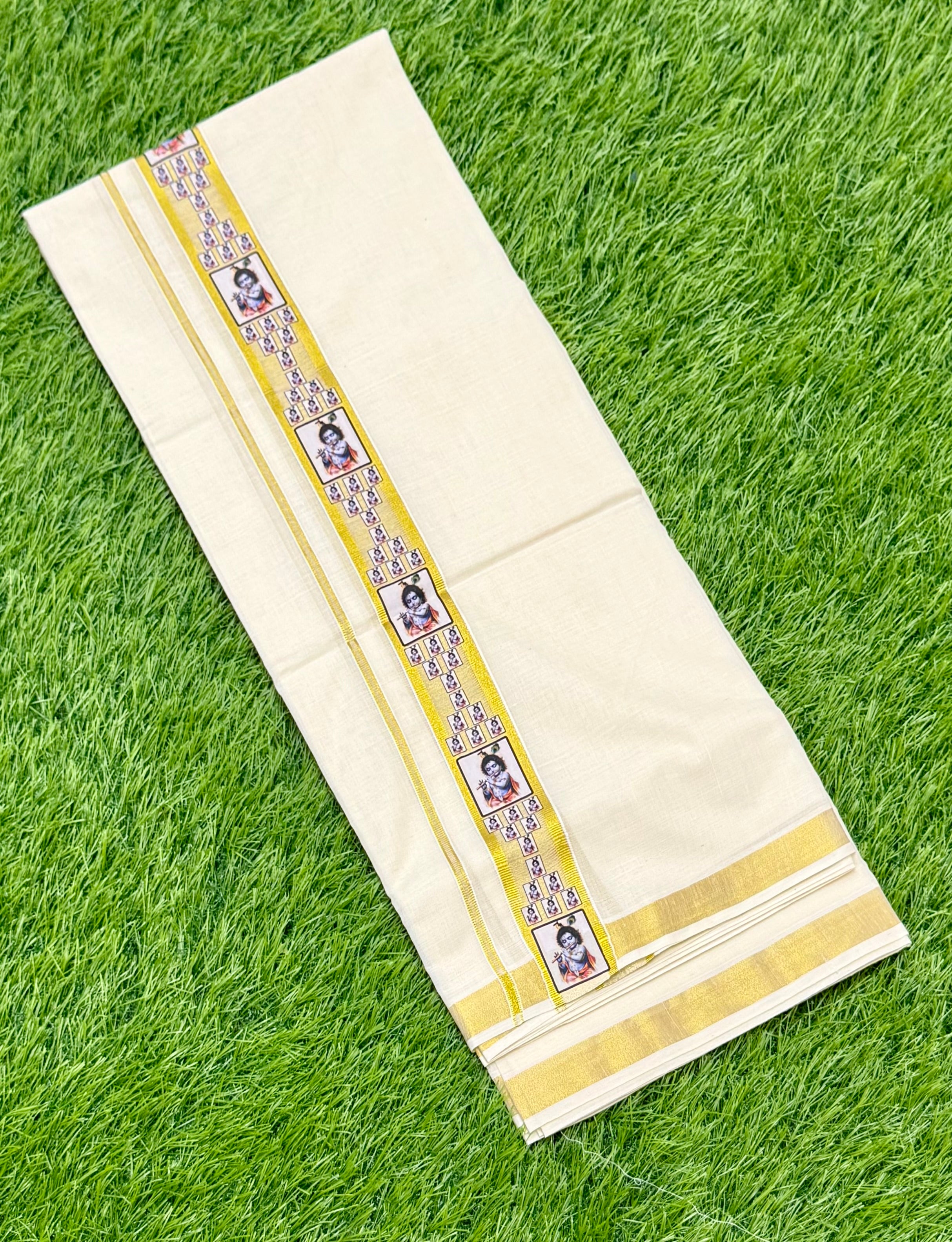 PREMIUM GOLDEN KASAVU PRINTED DOUBLE MUNDU
