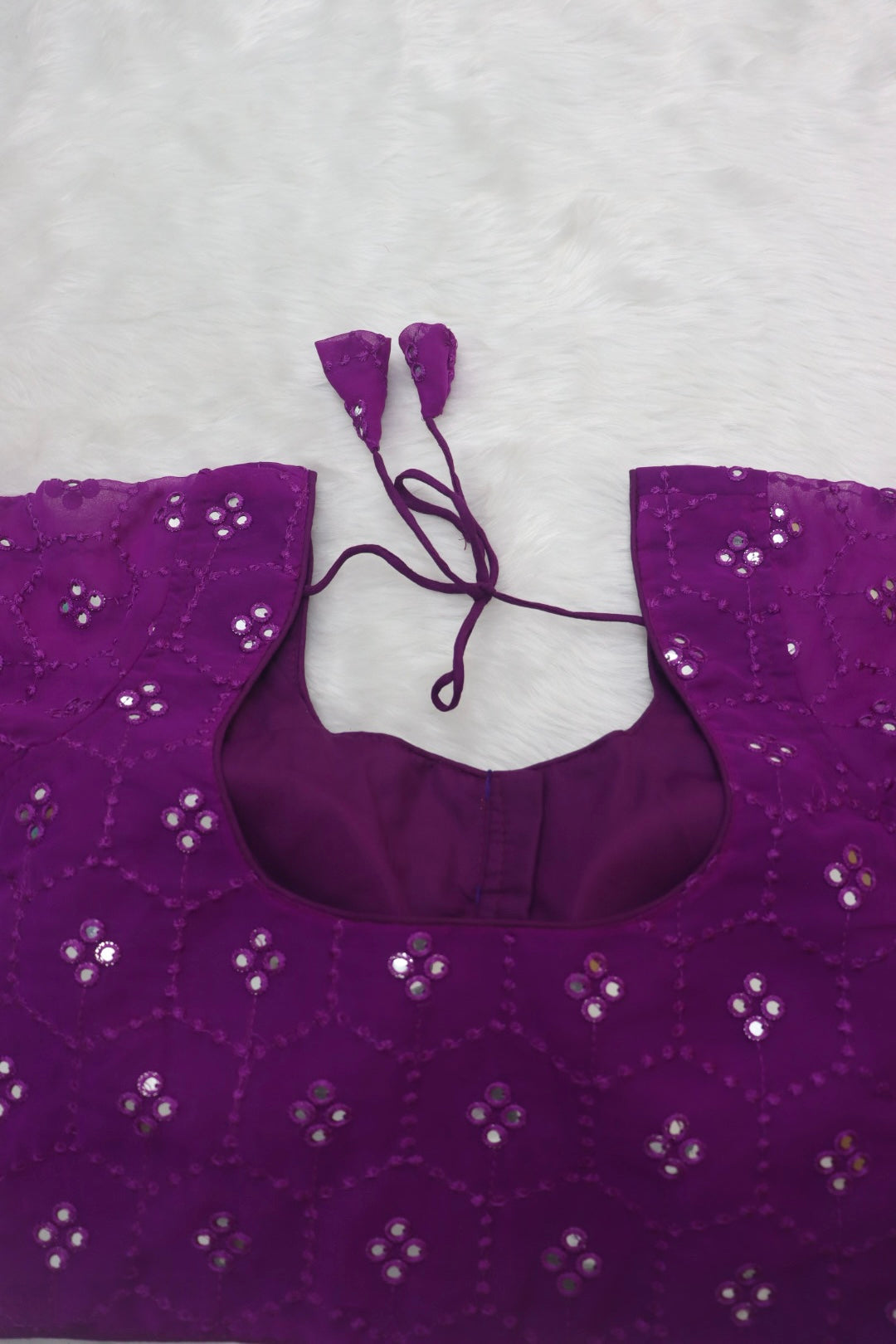 DESIGNER MIRROR WORK READY TO WEAR BLOUSE - VIOLET