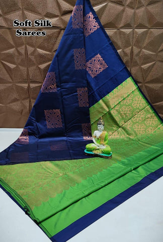 KANCHIPRAM SOFT SILK SAREES - NAVY BLUE