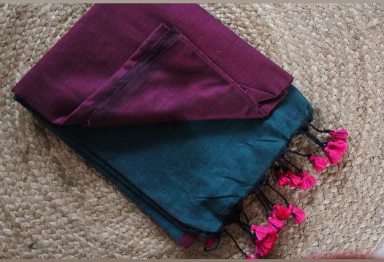 HANDLOOM PLAIN KHADI SAREE - EGGPLANT