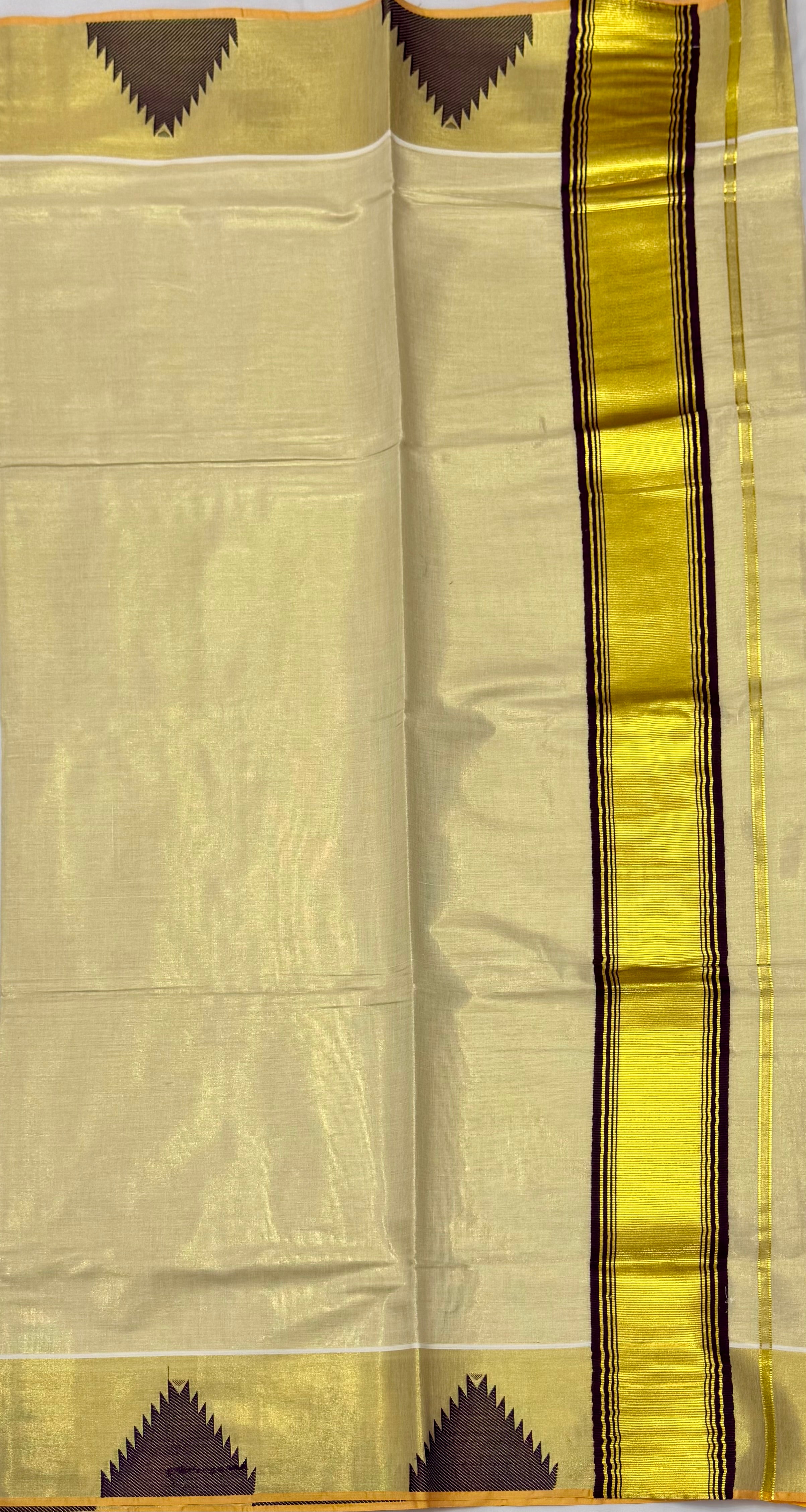 TRADITIONAL KERALA KASAVU TISSUE SAREE - (CREAM,GOLD,BROWN)