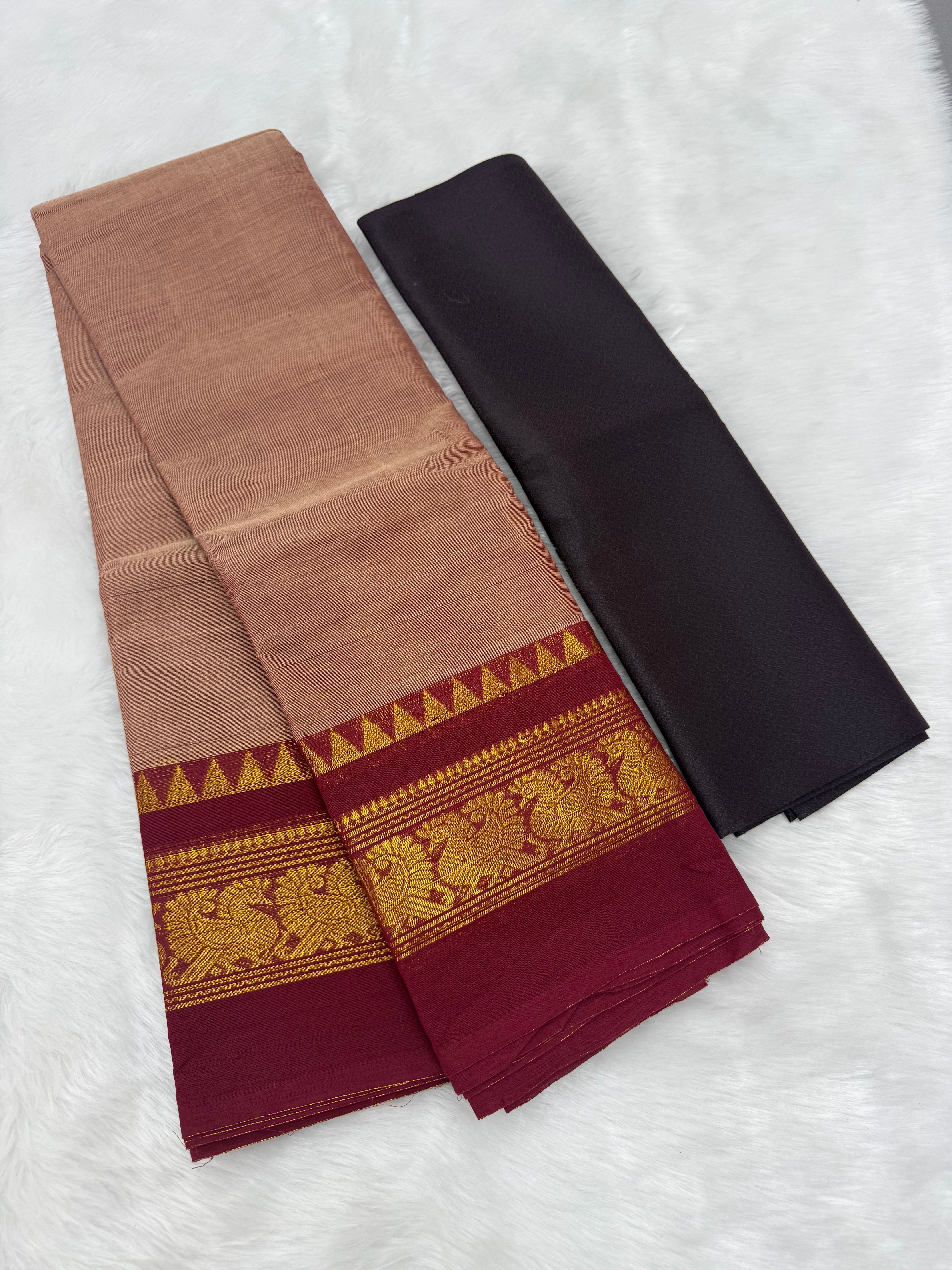 PURE KANCHI HANDLOOM COTTON SAREES - DUSTY PEACH