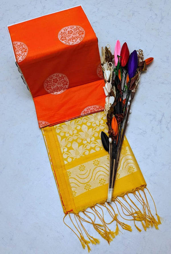 KANCHIPRAM SOFT SILK SAREES - ORANGE