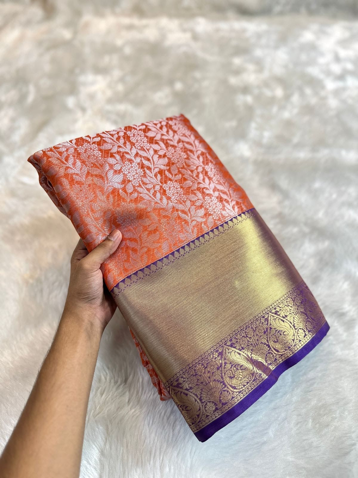 PREMIUM BANARAS TISSUE SILK SAREE - SALMON
