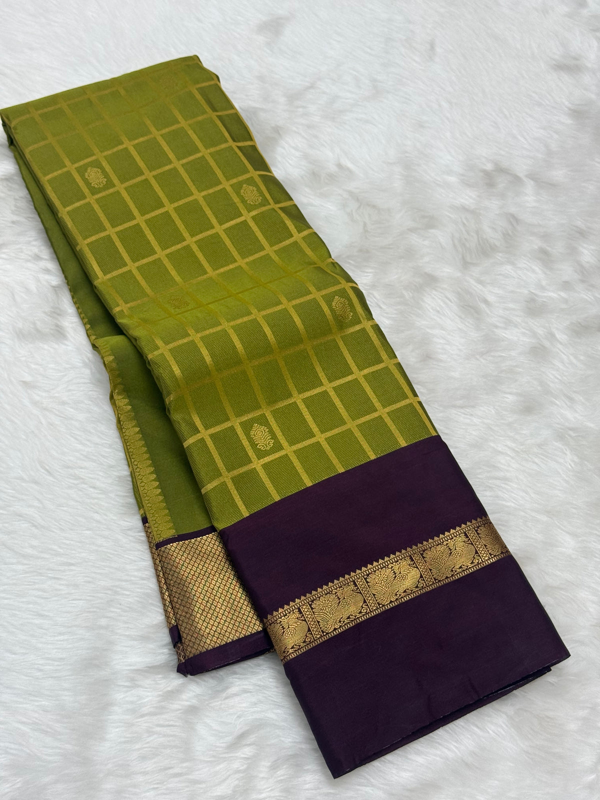 PREMIUM SEMI KANCHI SILK SAREE - OLIVE GREEN