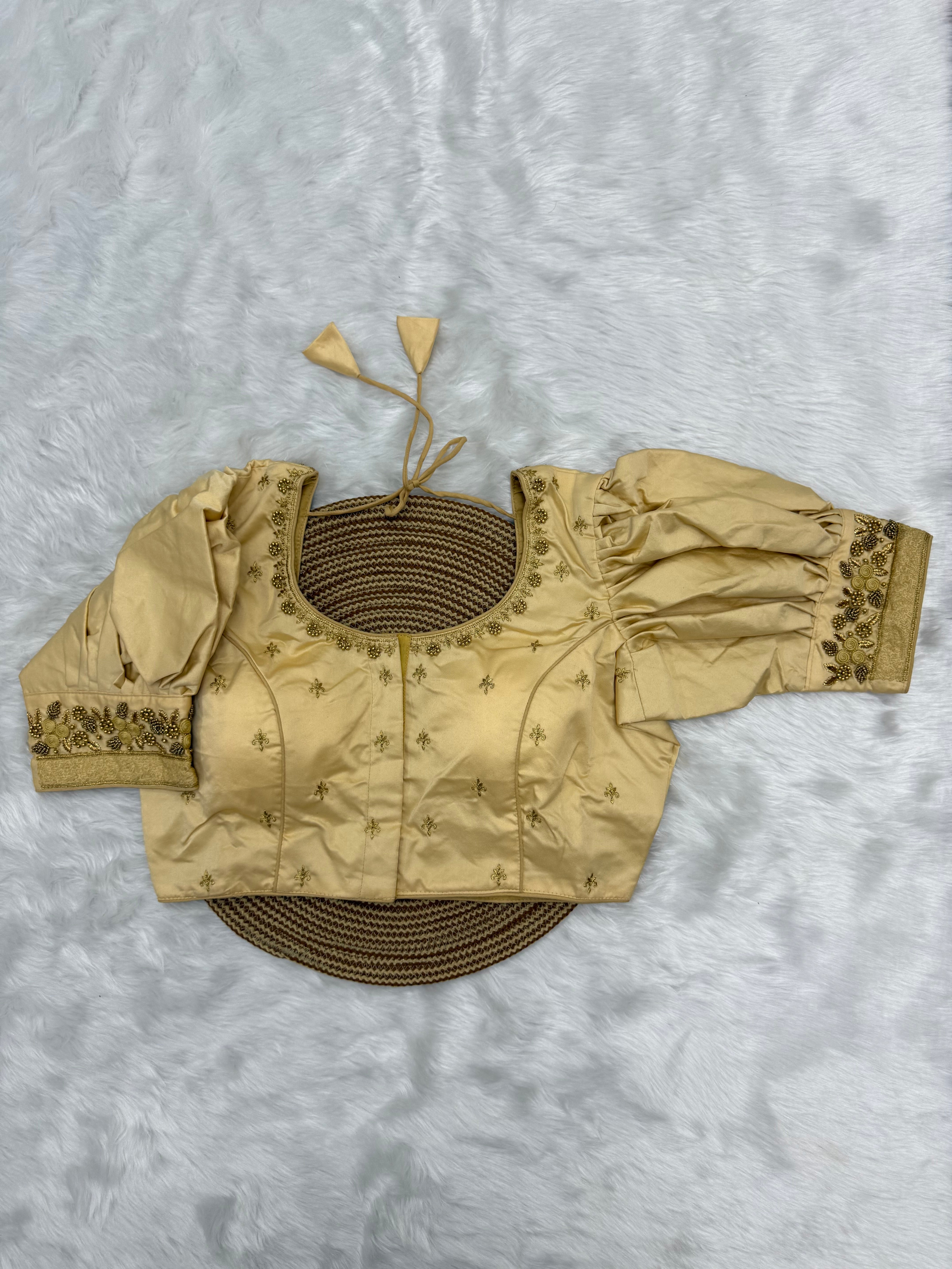 BRIDAL AARI WORK READY TO WEAR SAREE BLOUSE - SANDAL