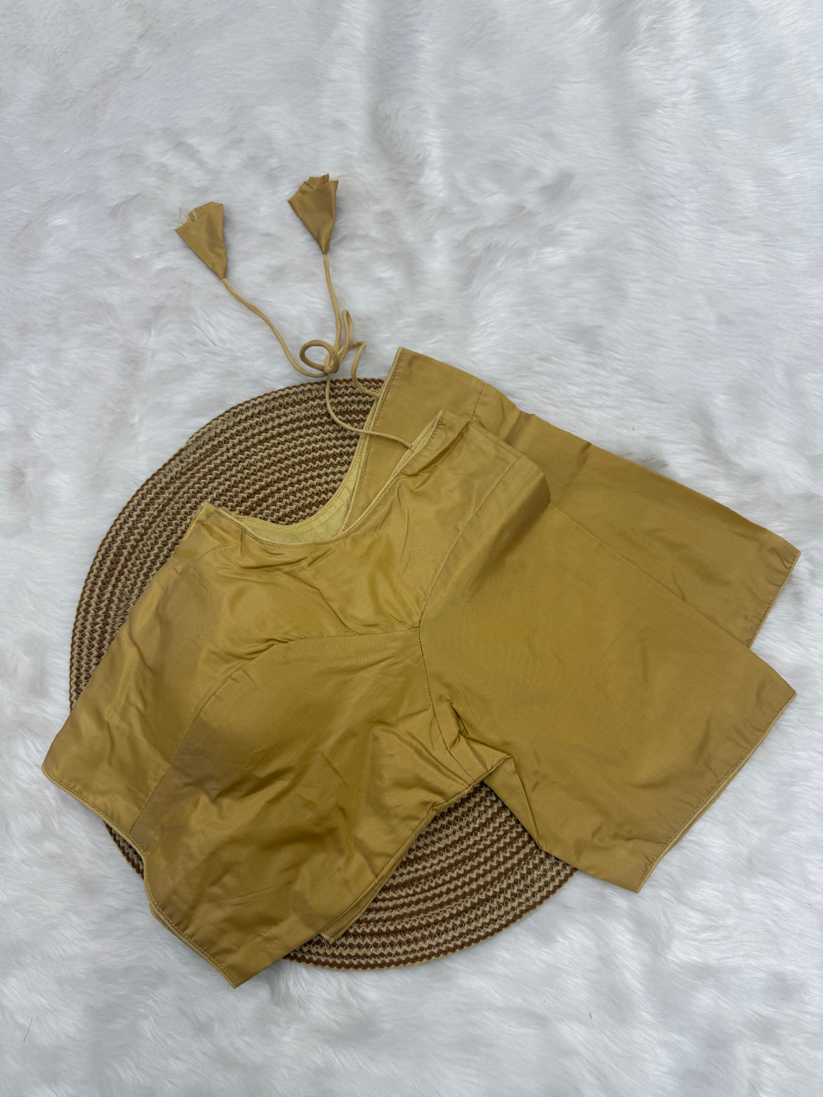 PLAIN SILK READY TO WEAR SAREE BLOUSE - SANDAL
