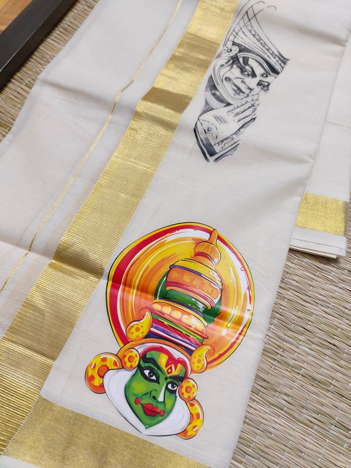 PREMIUM GOLDEN KASAVU PRINTED DOUBLE MUNDU