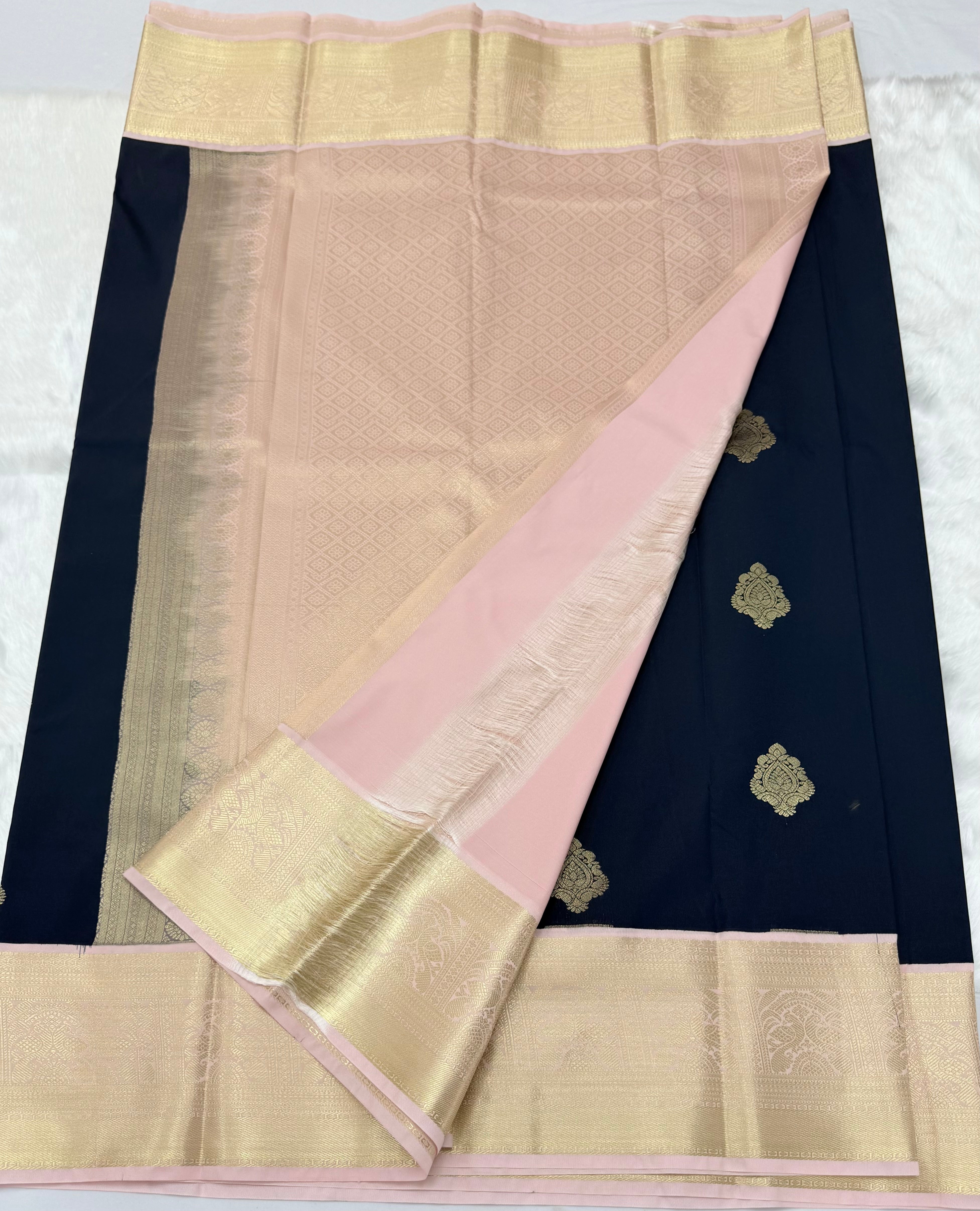 PREMIUM SEMI KANCHI SILK SAREE - NAVY BLUE