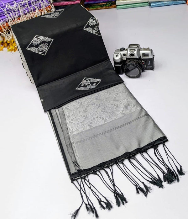 KANCHIPRAM SOFT SILK SAREES - BLACK