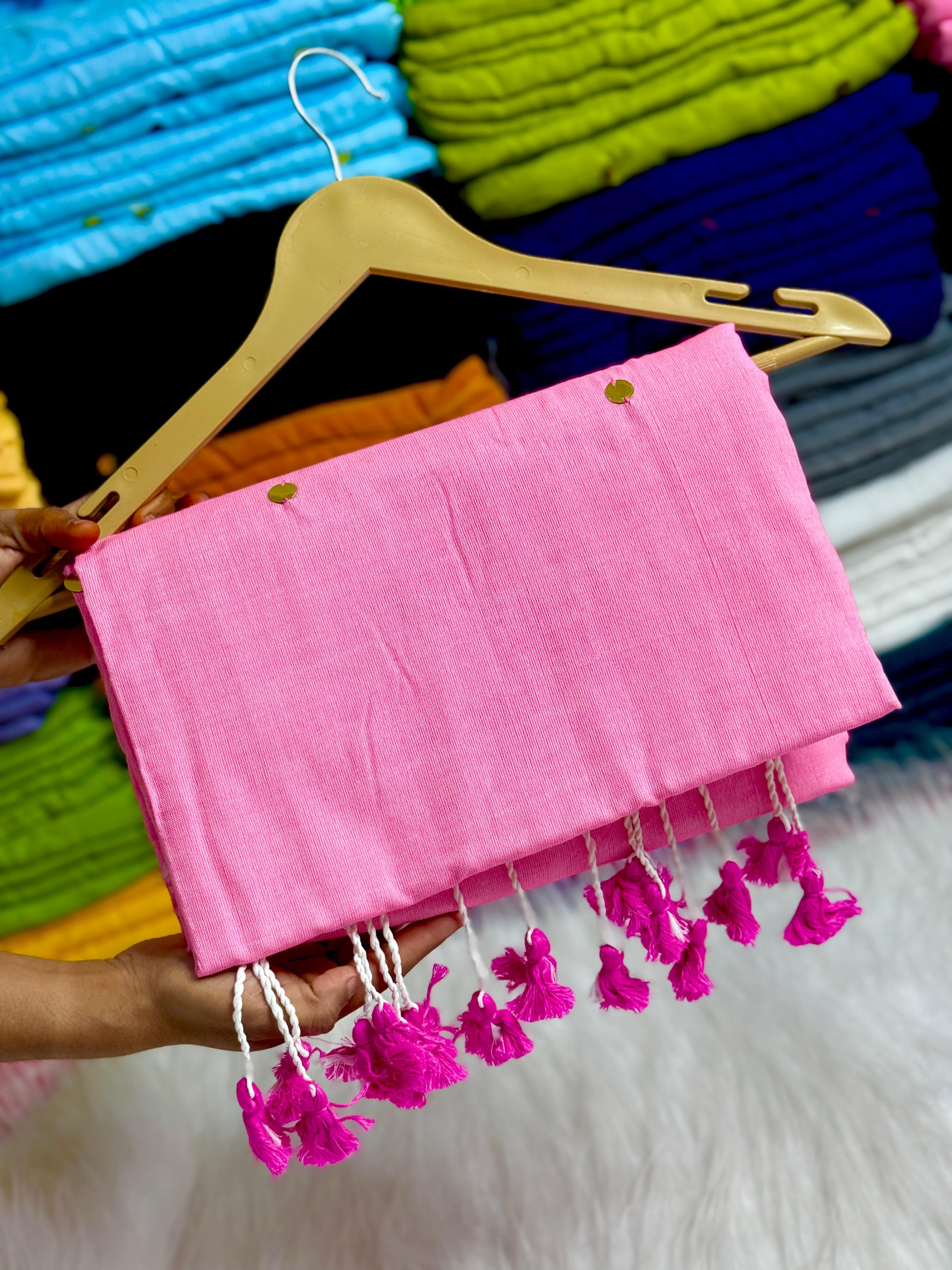 PURE KHADI MIRROR WORK COTTON SAREES - PINK