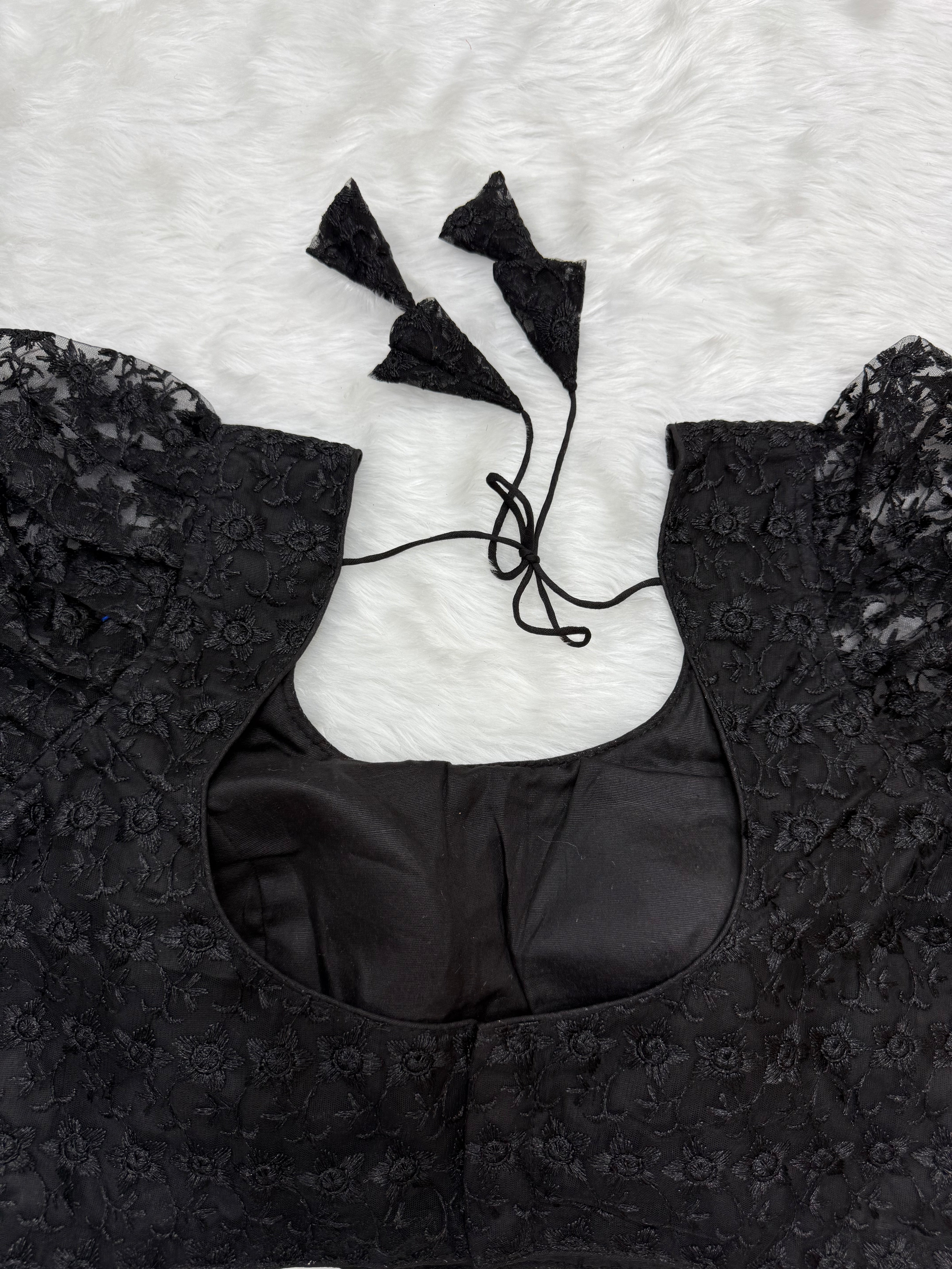 PUFF SLEEVE DESIGNER READYMADE BLOUSE - BLACK