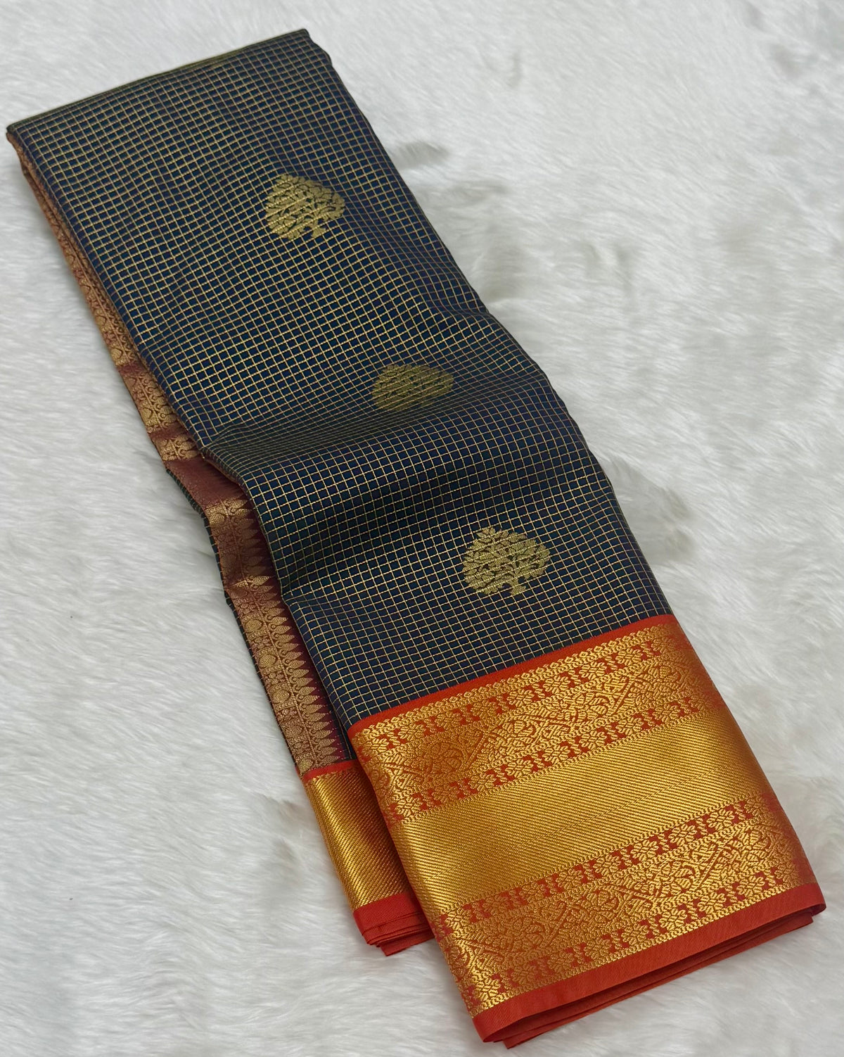 PREMIUM SEMI KANCHI SILK SAREE - NAVY BLUE
