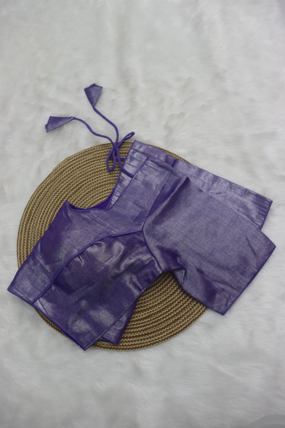 PLAIN TISSUE READY TO WEAR SAREE BLOUSE - PURPLE