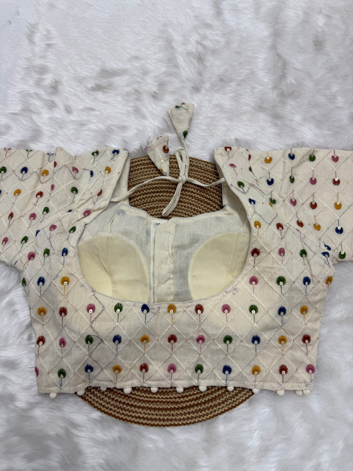 DESIGNER EMBRO-SEQUIN WORK BLOUSE - OFF WHITE