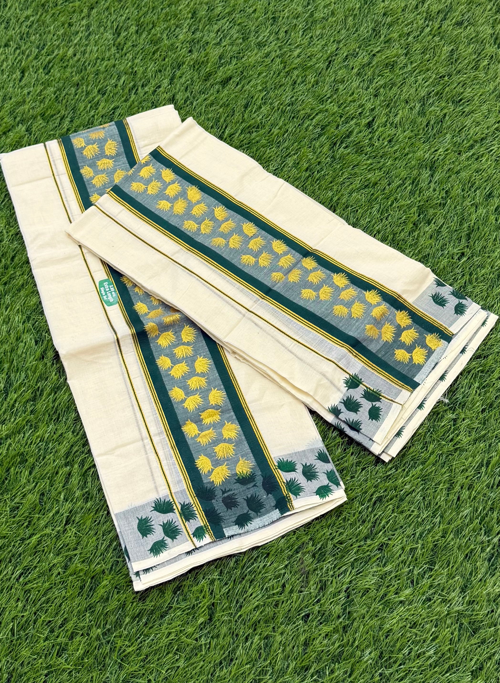 KASAVU COTTON FANCY SINGLE SET MUNDU (MUNDUM NERIYATHUM) - 2 X 2.80 MTRS - (OFF WHITE)