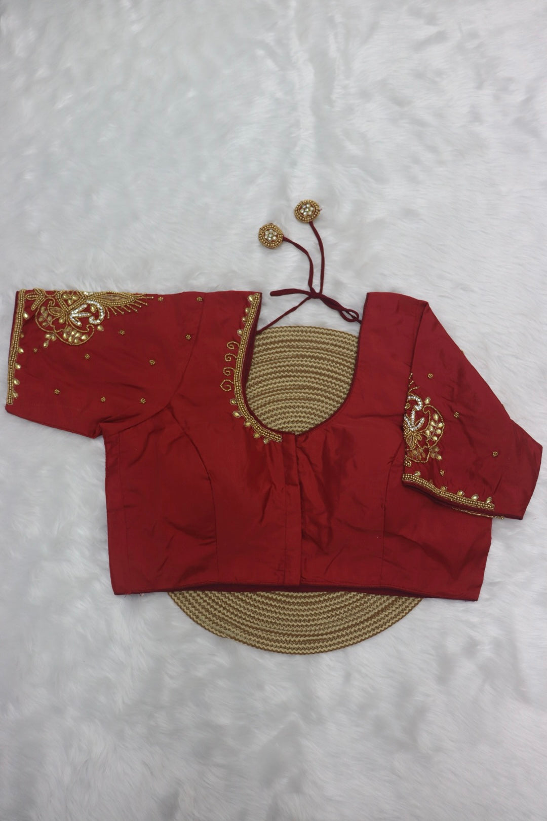 BRIDAL AARI WORK READY TO WEAR SAREE BLOUSE - RED