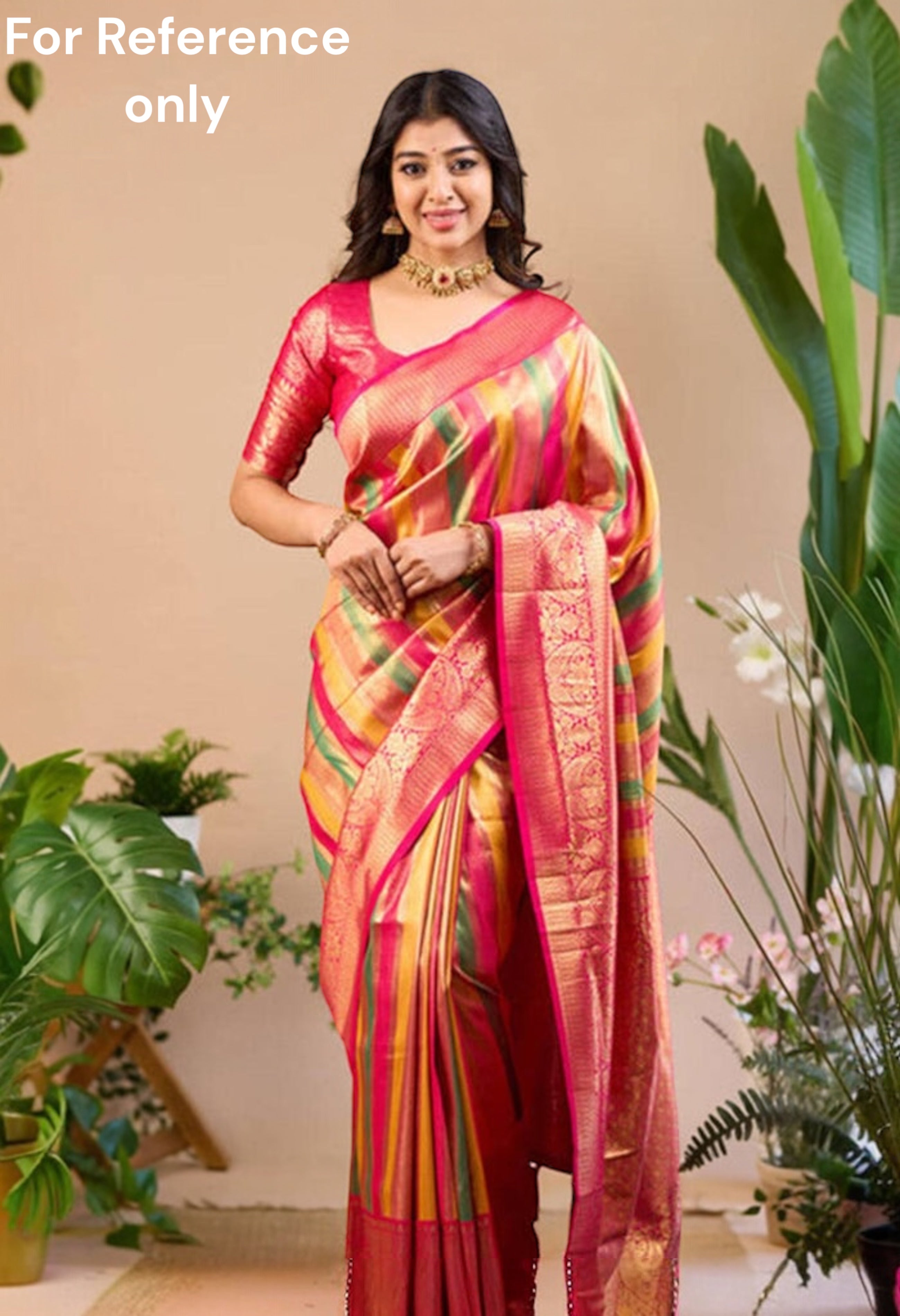 SEMI KANCHI SILK SAREE WITH MULTICOLOUR STRIPS