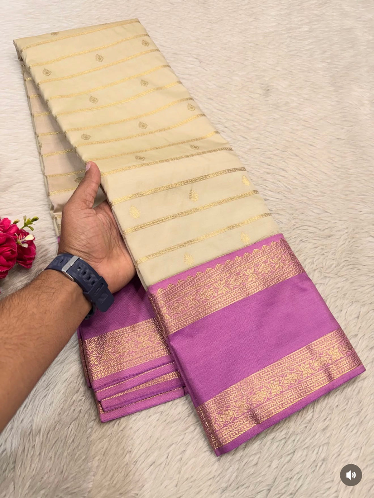 PREMIUM SEMI KANCHI SILK SAREE - CREAM