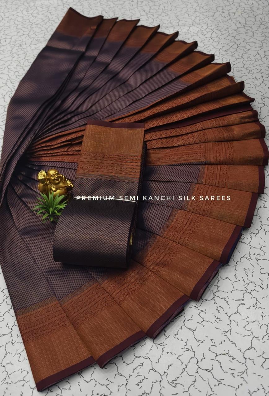 PREMIUM SEMI KANCHI SILK SAREES - GOLD & BLUE