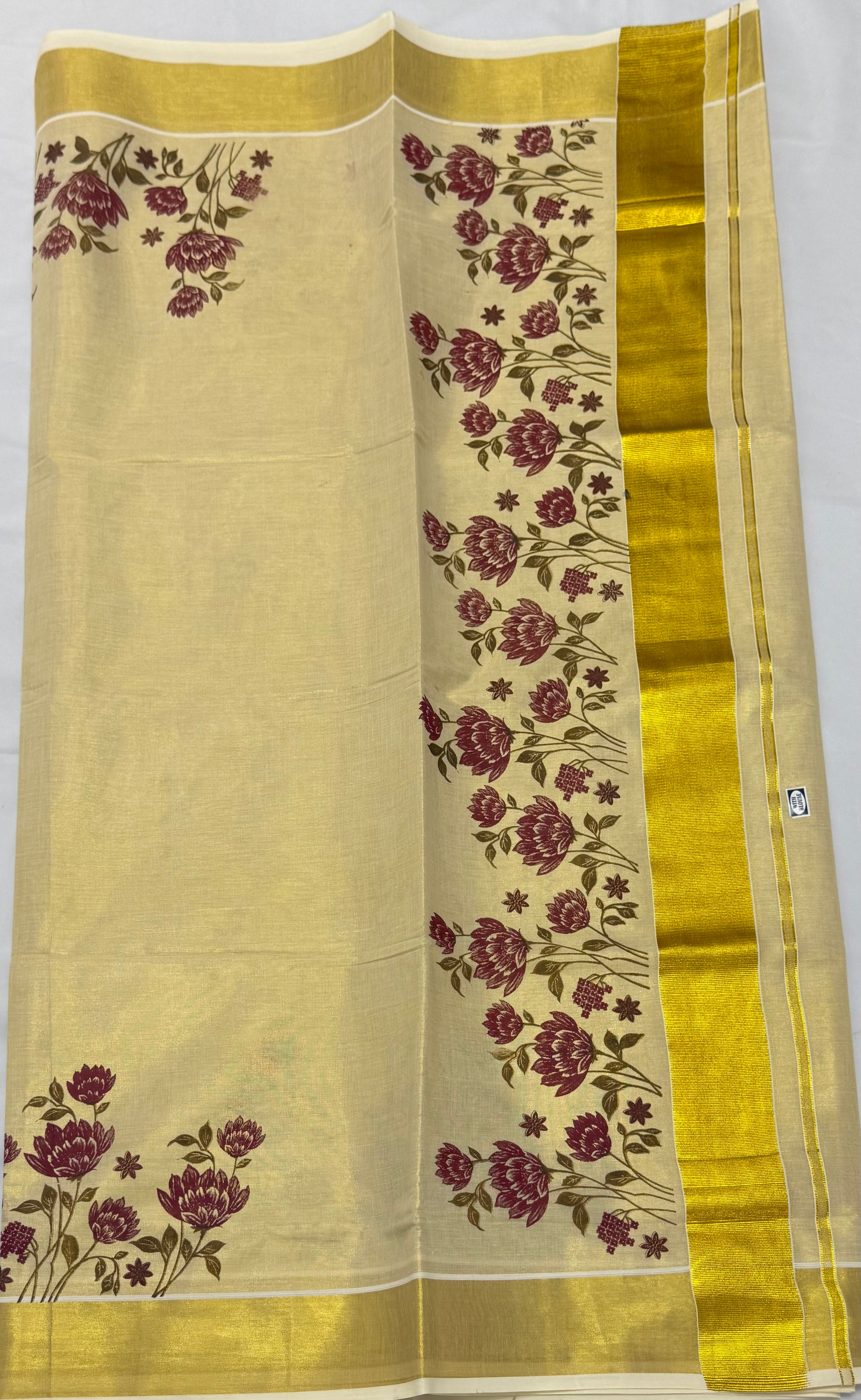 MURAL ART KASAVU TISSUE KERALA SAREE (GOLD,CREAM)